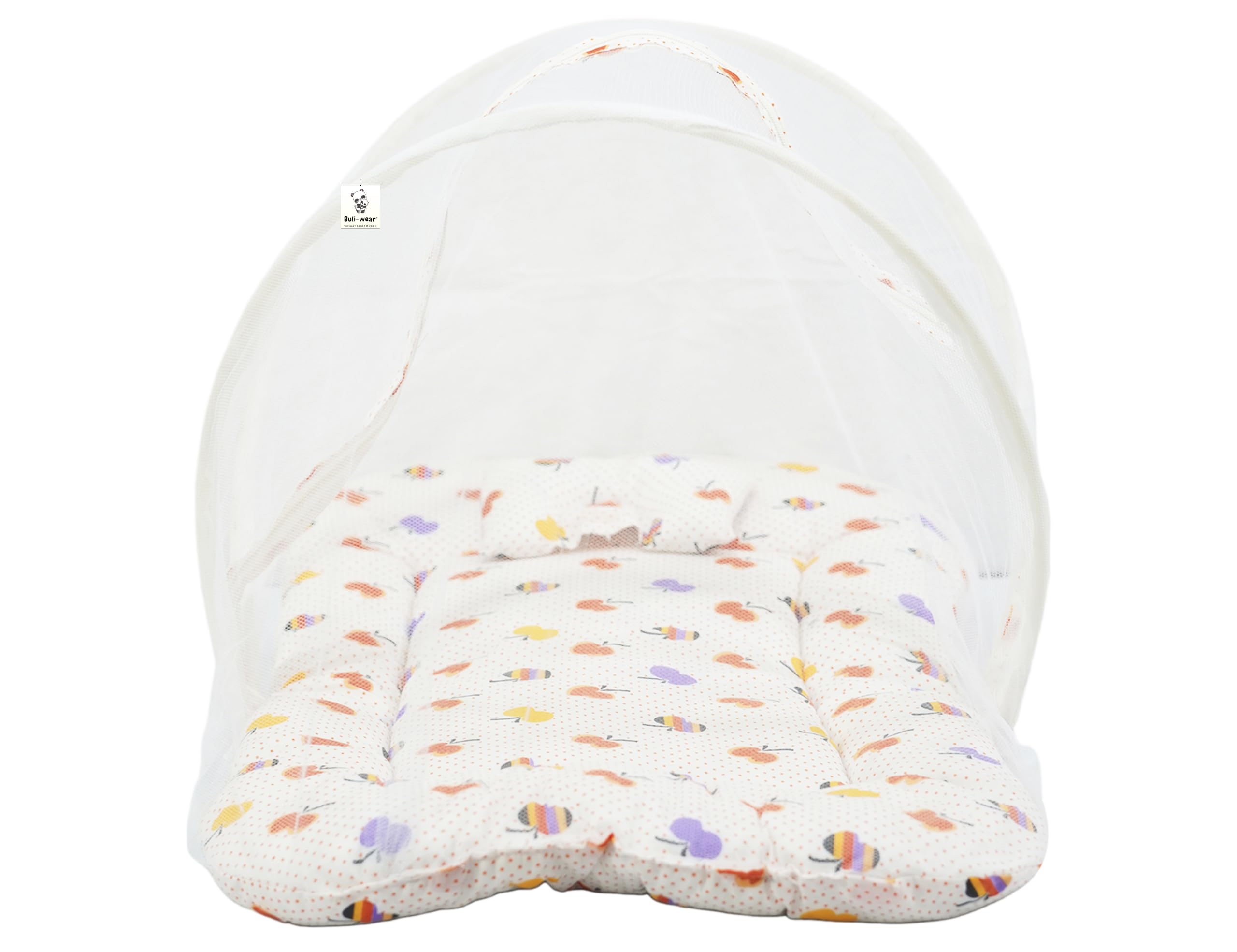 BULI - WEAR® Baby Bed Bedding Set for New Born Baby | Mattress | Mosquito Net | Cotton | Neck Pillow | Gadda Set |Boys & Girls | Gift Pack (0-12 Months) (0-12 Months, Orange Apple)-image-14
