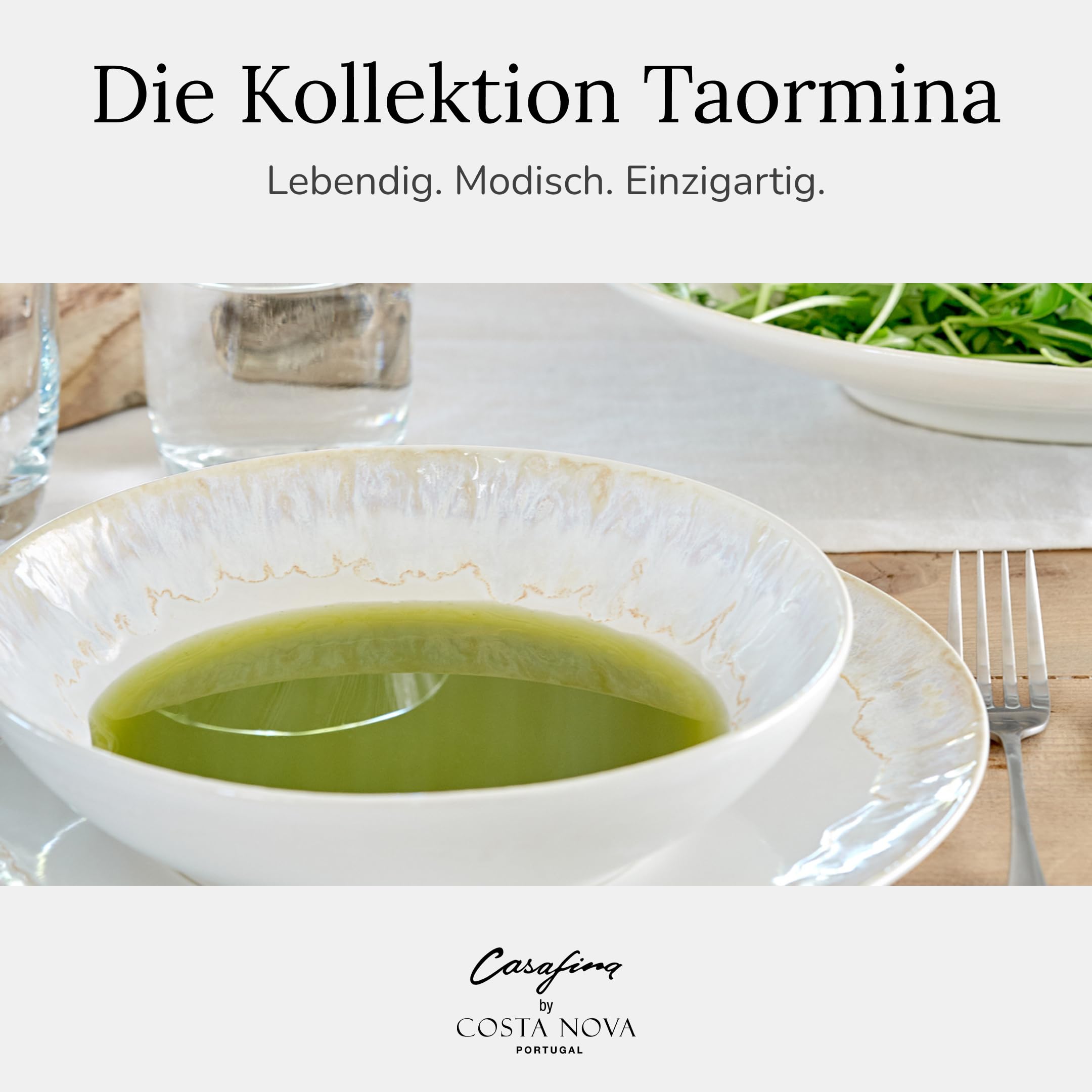 Casafina by Costa Nova Geschirrset Taormina: 5-teiliges Steinzeug-Set, Reaktivglasur, Spülmaschinen-, Mikrowellen-, Ofen- & Gefrierfest, Komplettes Service mit Tellern, Schale & Tasse, Weiß