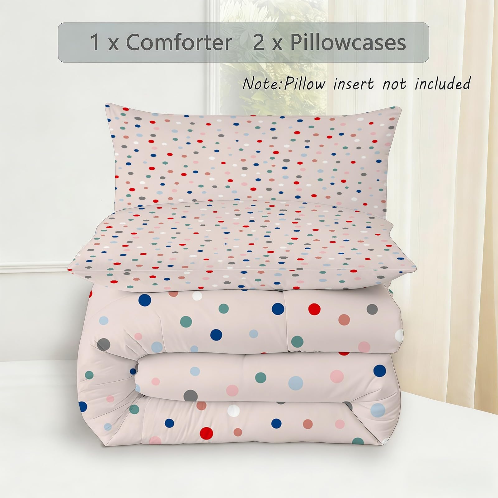 Genérico Edredon Cama 135 Lunares de Colores Edredón Nordico Adulto sin Funda Reversible Fresco Estampado Suave Ligero Transpirable Duvet 220x220 cm Incluye 2 Fundas de Almohada 50x75 cm YUb562