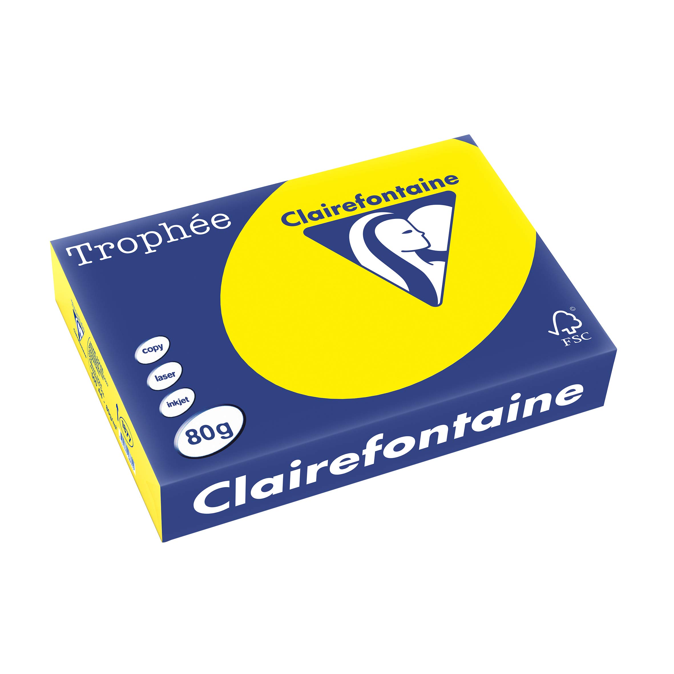 Clairefontaine Trophée 1877C 2500 fogli di carta colorata formato A4, 80 g al m2, confezione con 5 risme da 500 fogli, colore: giallo sole
