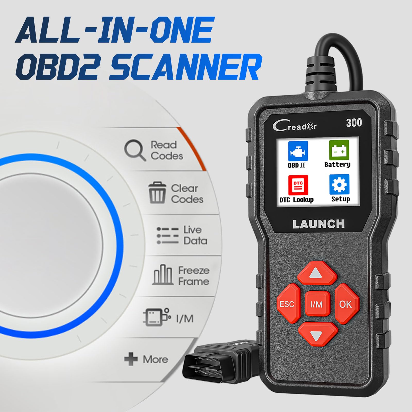 LAUNCH Creader 300 Valigia Diagnostica OBD2 – Lettore Codici Motore Completo. Strumento Scan OBD-II con Display Color 1.7", Test Batteria e Dati in Tempo Reale. Plug & Play per Tutti i Veicoli OBD2