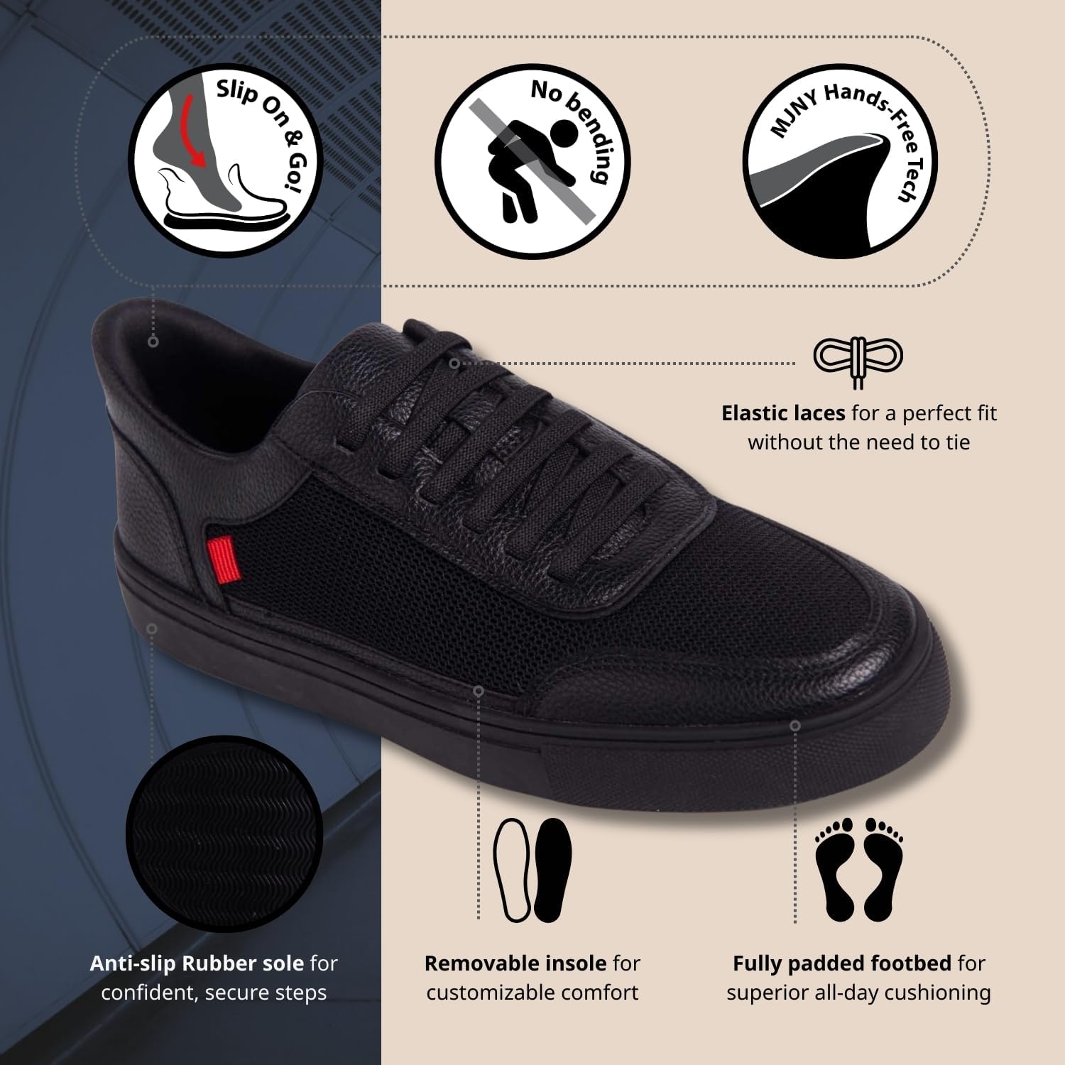 Marc Joseph New York Womens Hands Free Slip On Fashion Classic Casual Comfort Mesh Sneakers for Women Black - Image 2