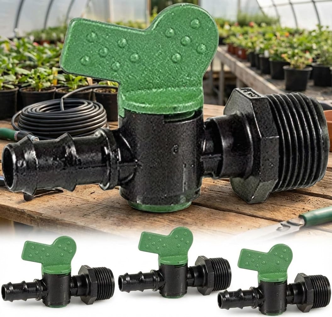 Suinag Pack 50 Valvole di Arresto per Irrigazione a Goccia 16mm x 1/2'' | Valvola di Passaggio per Sistema di Irrigazione a Goccia, Raccordo Rapido, Resistente, nero