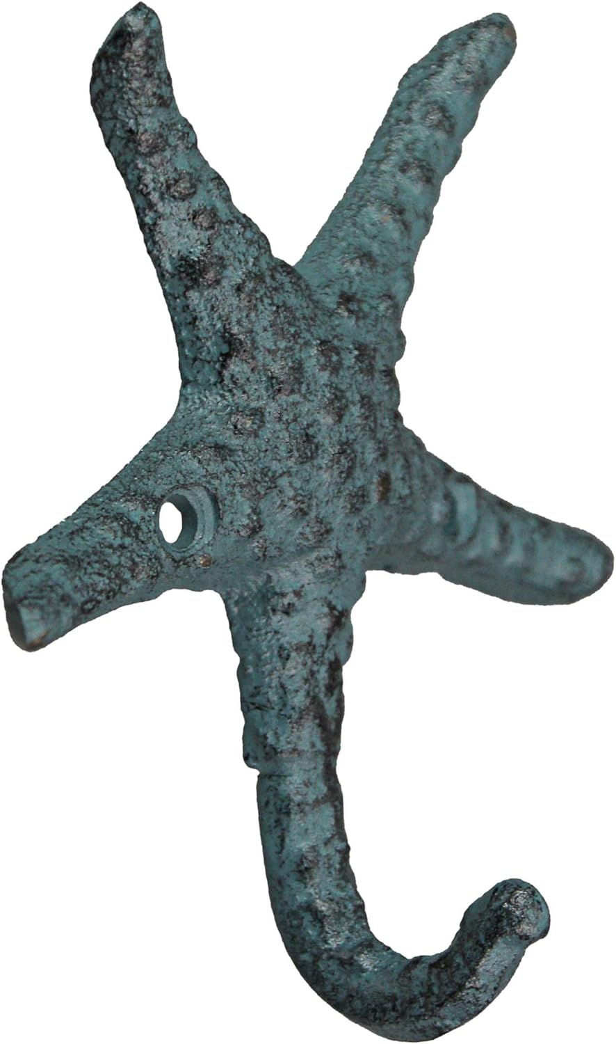 Zeckos Set of 3 Cast Iron Nautical Starfish Wall Hooks - Stylish and Functional Towel, Hat, and Key Hangers - Rustic 4-Inch Decorative Hooks for Coastal-Themed Home