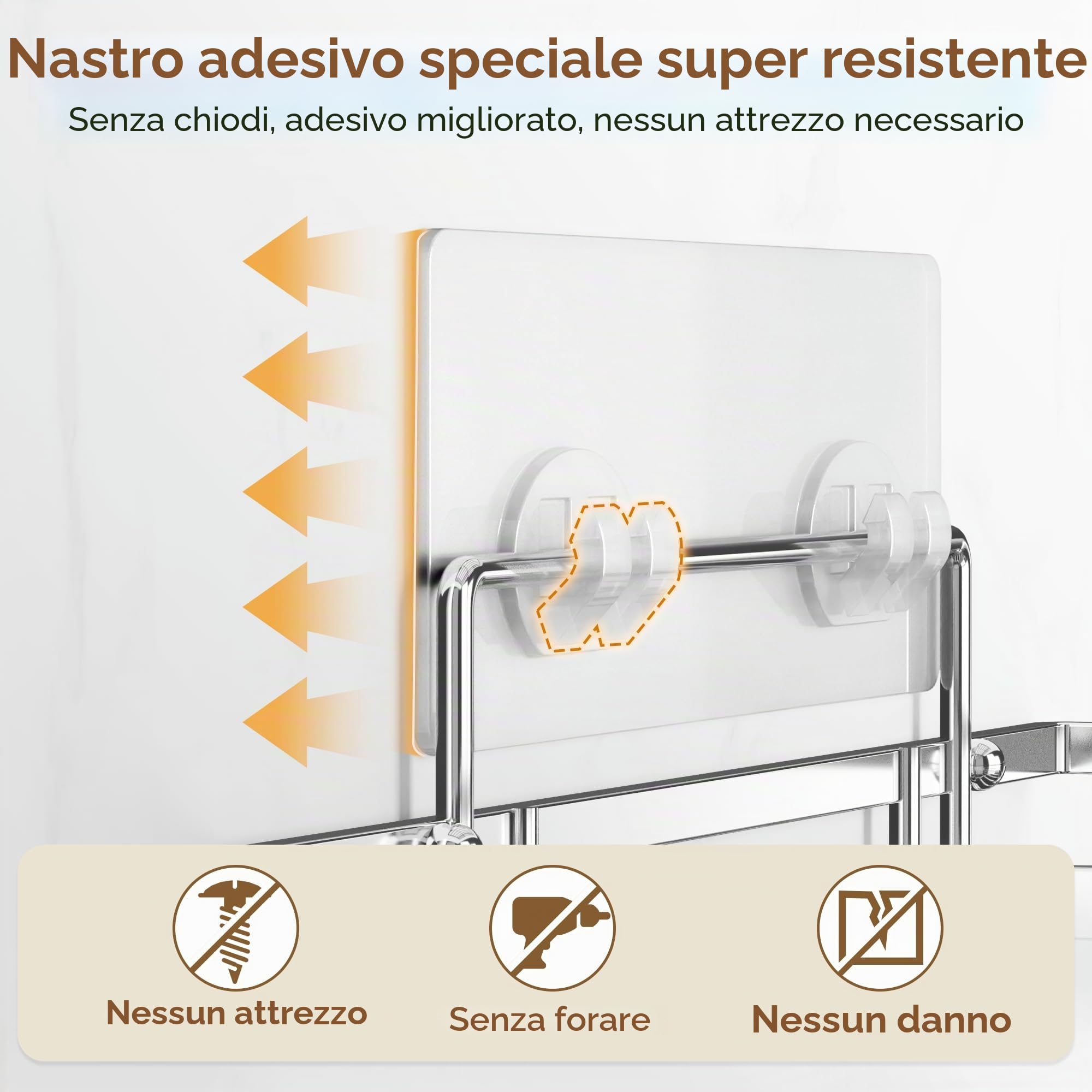Pickpiff Mensola per doccia senza foratura SUS304 in acciaio inox, 2 pezzi, mensola doccia con 2 ganci, organizer bagno, supporto per shampoo per doccia autoadesivo