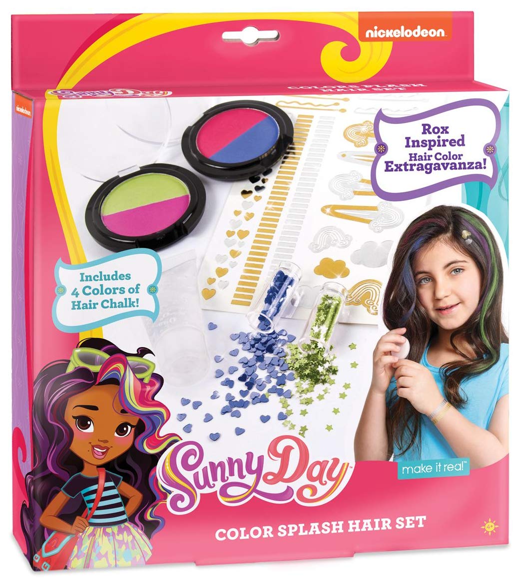 Make It Real - Sunny Day Colour Splash Hair Set. Hair Flair Kit for Girls Inspired by Nickelodeon's Sunny Day. Includes Washable Hair Chalk, Glitter, and Sunny Day Temporary Tattoos