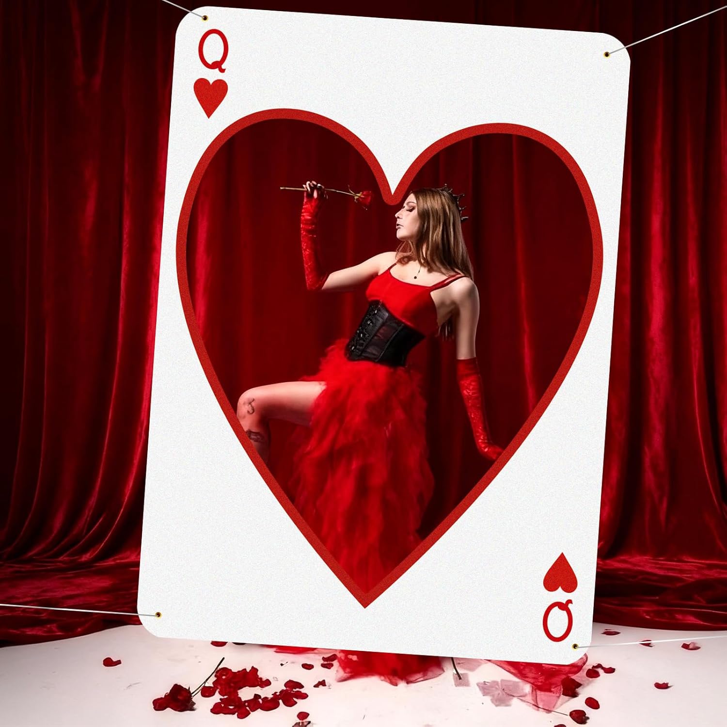 Aurelema 2m Large Valentine's Day Photo Booth Props Party Decoration Stand Poker Player Cards Backdrop Red Heart Cutout Valentine's Day Background for Photoshoot Wedding Birthday Bridal Shower