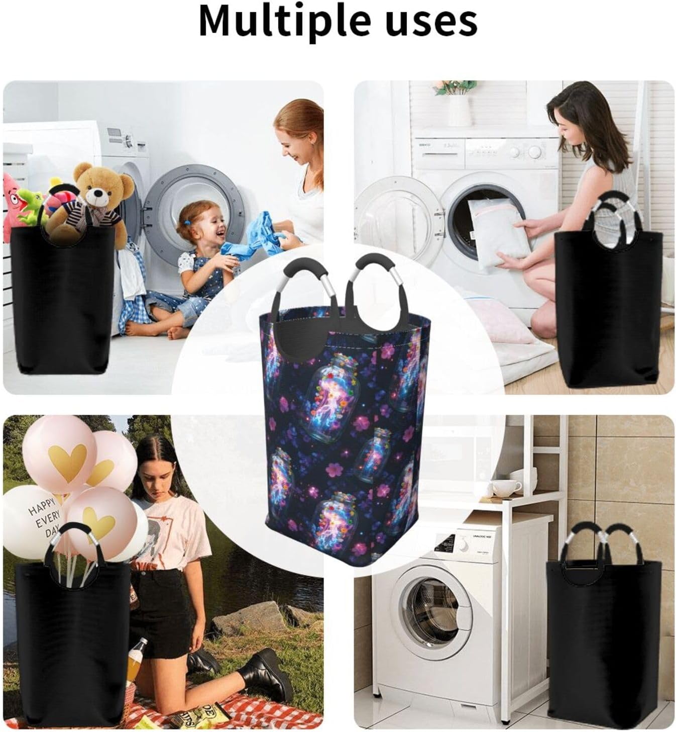Nocturnal Bloom Foldable Dirty Laundry Bag, Waterproof Oxford Fabric With Pe Board Base, 50l Capacity For Home & Travel