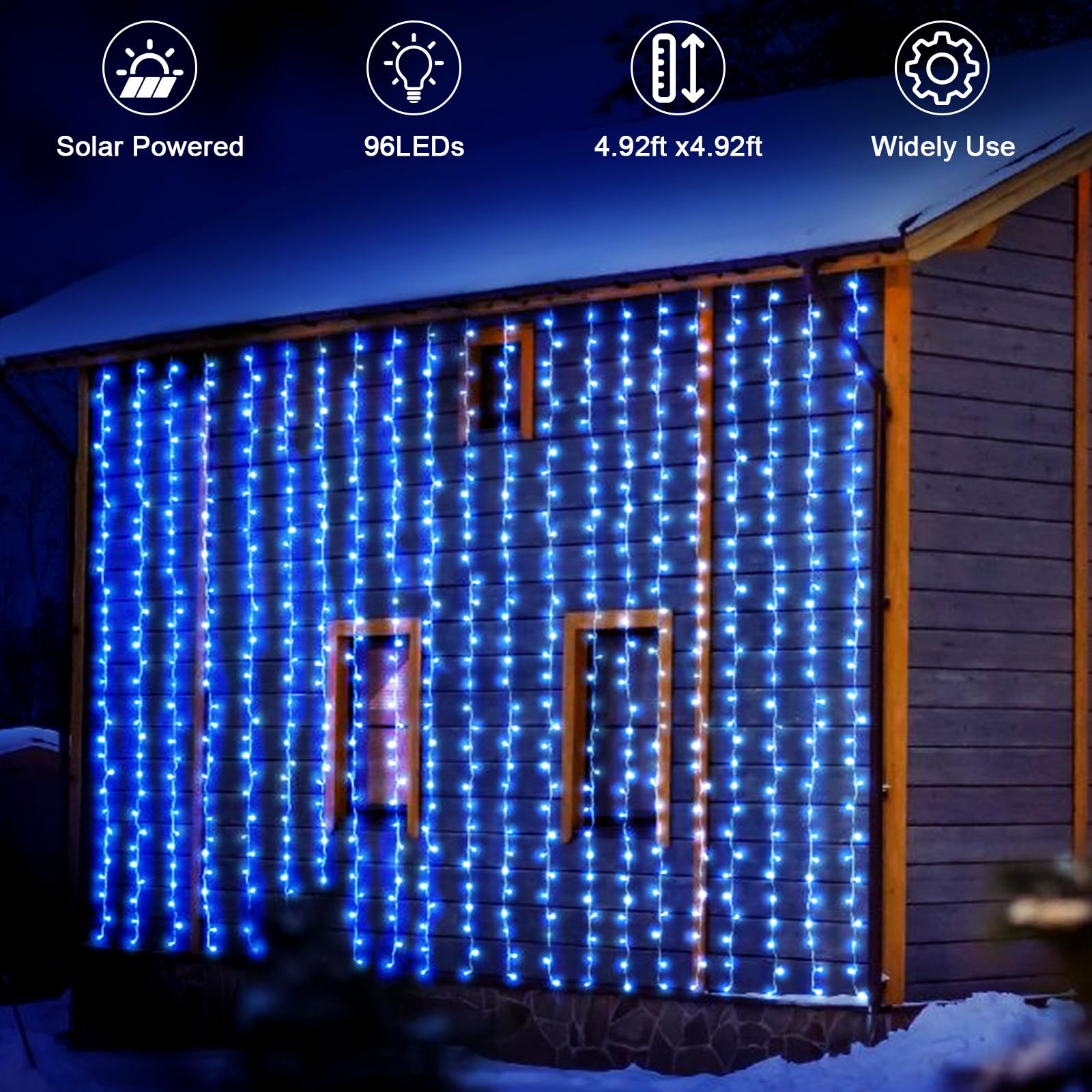Glaxcidy LED Fairy Curtain Lights, 3M x 3M 304 LEDs Solar Powered Outdoor Window String Lights with Remote - Image 2