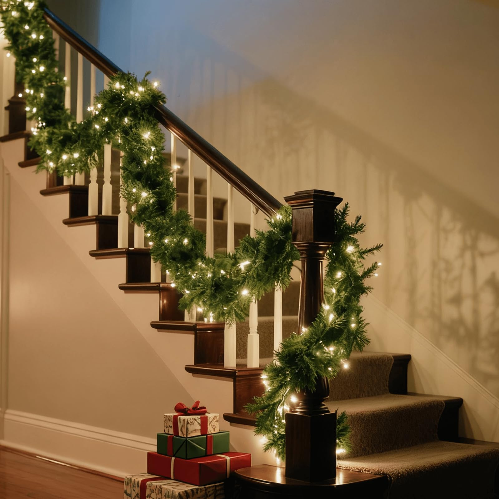 KOIUEYW Weihnachtsgirlande mit Beleuchtung 5m 100 LEDs,Grün Künstlich Weihnachtsgirlande mit Warmweiß Licht & 500 Spitzen,Girlande Tannengirlande für Treppen Kamin Haustür Innen Außen Weihnachtsdeko