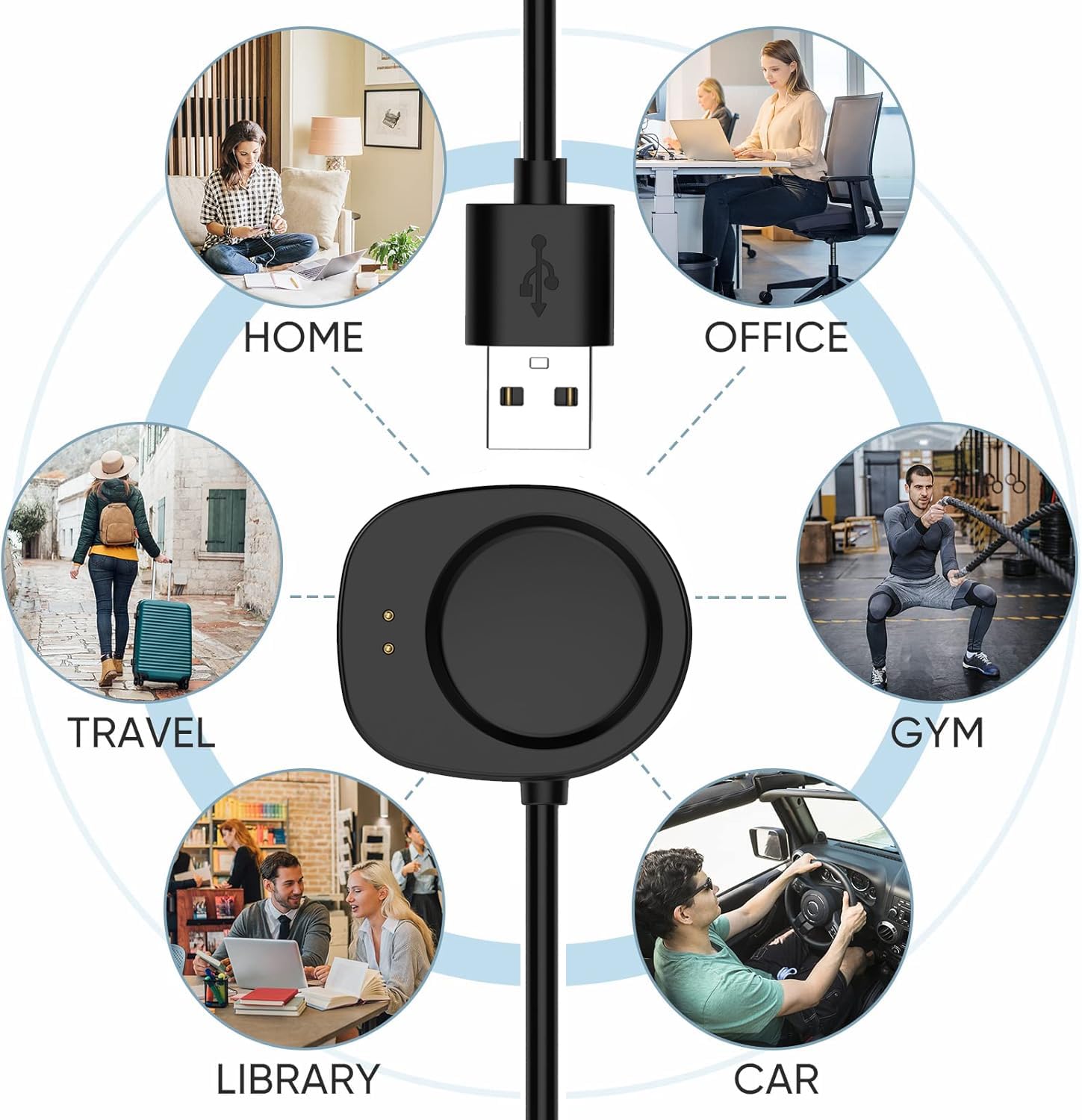 Caricabatterie compatibile per Amazfit T-Rex 3 Cavo di ricarica magnetico USB di ricambio per smartwatch Amazfit T-Rex 3, cavo di ricarica portatile resistente, nero