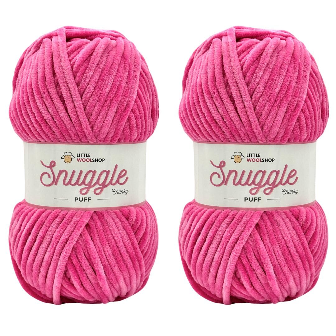 LittleWoolShop Snuggle Puff Chunky Chenille Yarn 100g - 100% Supersoft Polyester (Bubblegum Pink 488, Pack of 2) — image 1