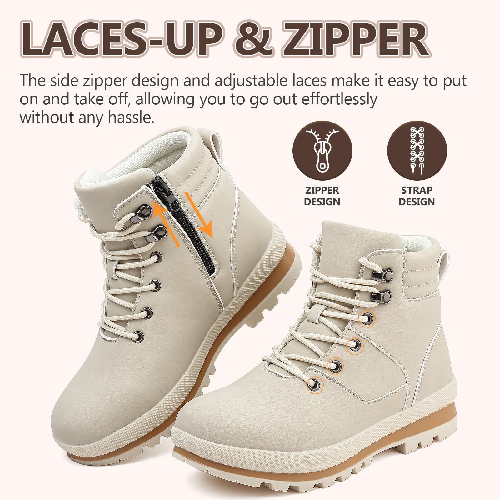Bottes de marche pour femme - Bottes de randonnée imperméables mi-mollet à lacets légères et antidérapantes pour le trekking en plein air