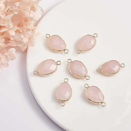 Miniatura 5 de LiQunSweet 20 piezas de cuentas de cristal de cuarzo rosa natural, eslabones de piedras preciosas facetadas con fornituras de latón dorado para la