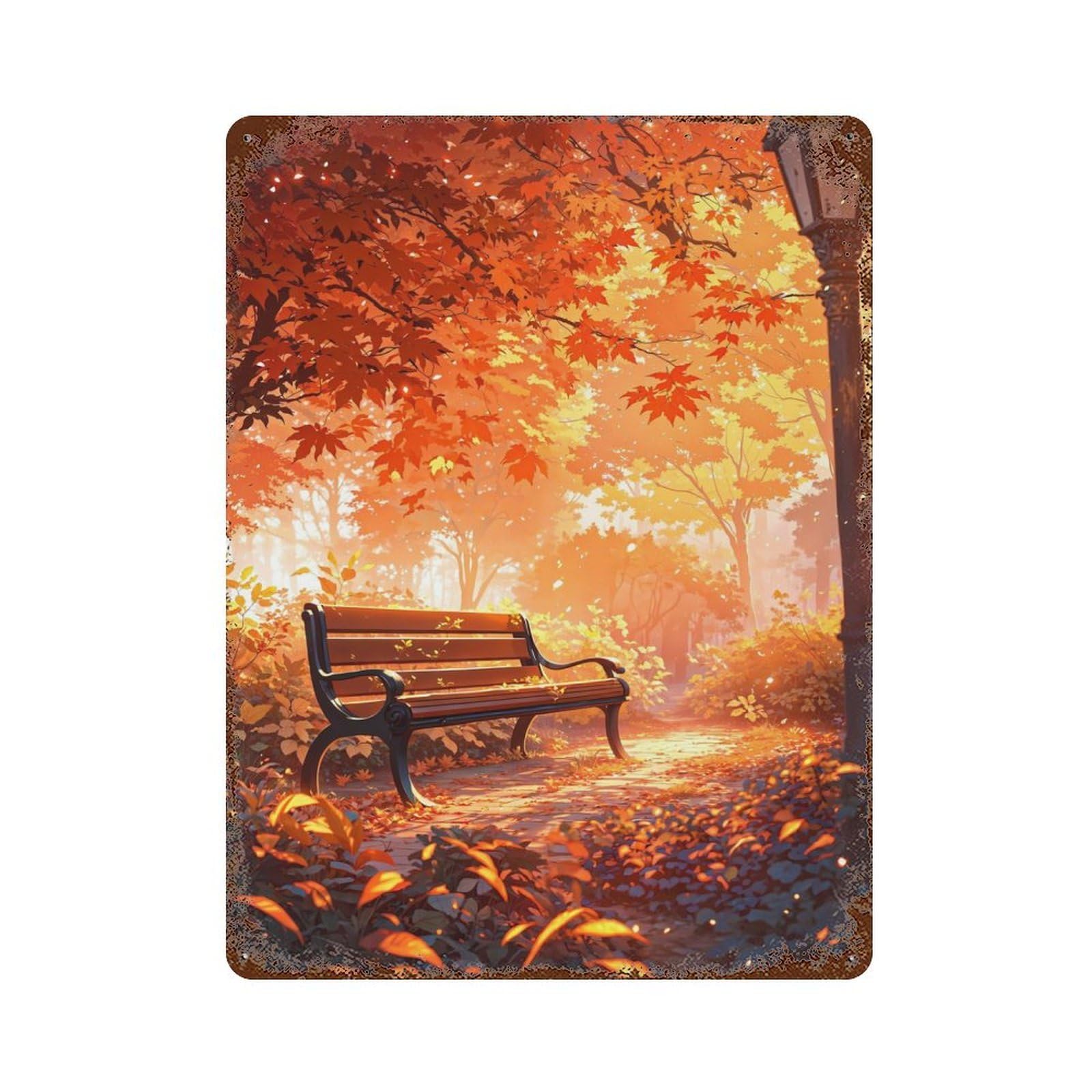 Autumn Serenity 15.7"x11.8" Rusty Metal Tin Sign, Novelty Wall Decor for Cafe, Home Bar And Lounge Decor