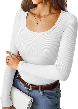 50% off: GKBK Women's Long Sleeve Tops Casual Scoop Neck Ribbed Knit Slim Fitted Basic Tee Shirts …