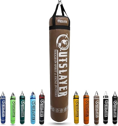 Miniatura 10 de Outslayer Muay Thai - Saco de boxeo pesado para kickboxing, 6 pies, 130 libras, fabricado en Estados Unidos, para MMA, boxeo y entrenamiento Negro