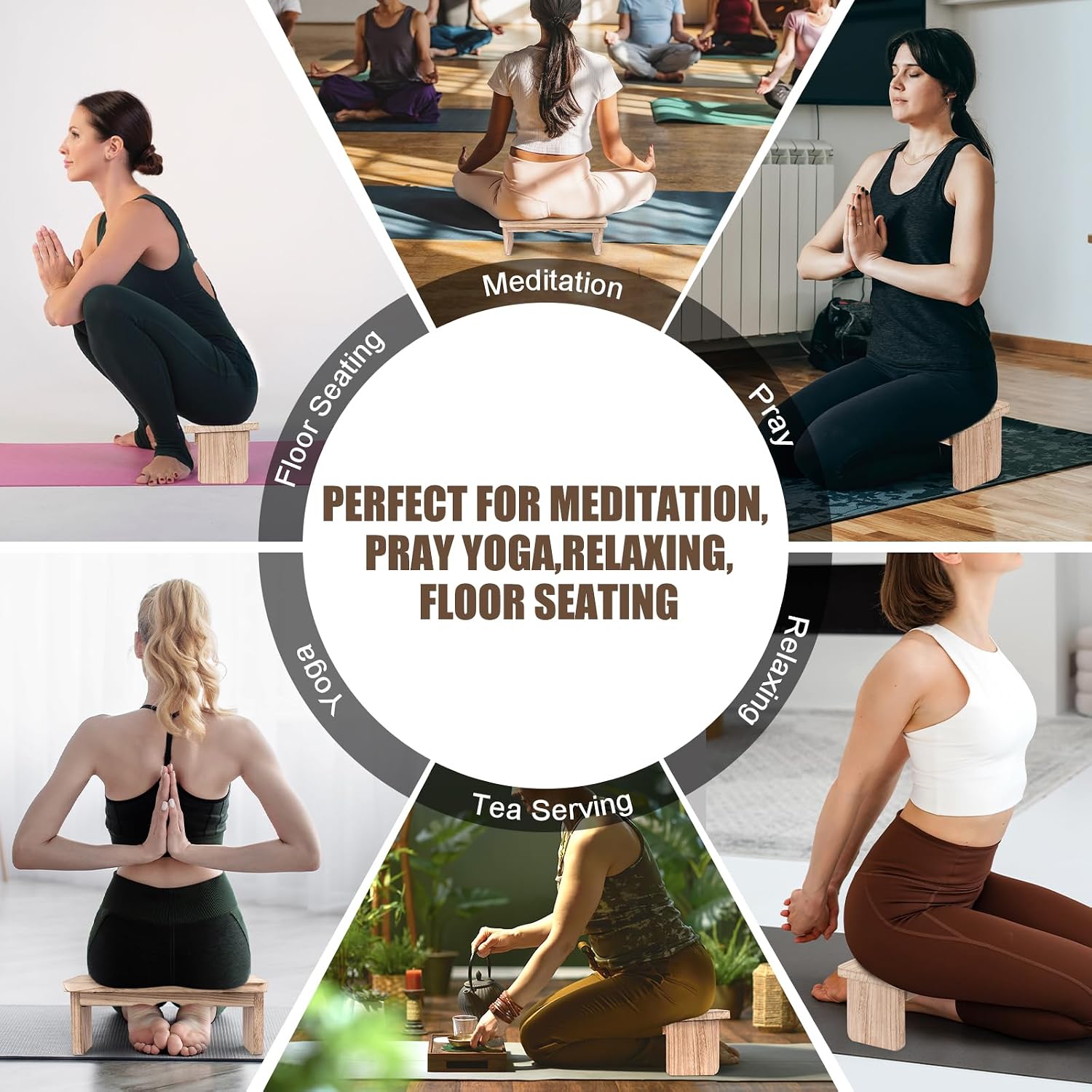 Meditation Bench Kneeling Stool Foldable Wooden Prayer Seat