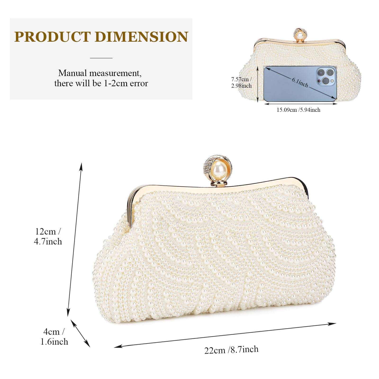 BAIGIO Perlen Damen Clutch Beige Abendtasche Brauttasche Elegant Handtasche Luxury Clutch für Mädcehen Umhängetaschen Klein Tasche für Hochzeit Geburtstag Afterparty Soft