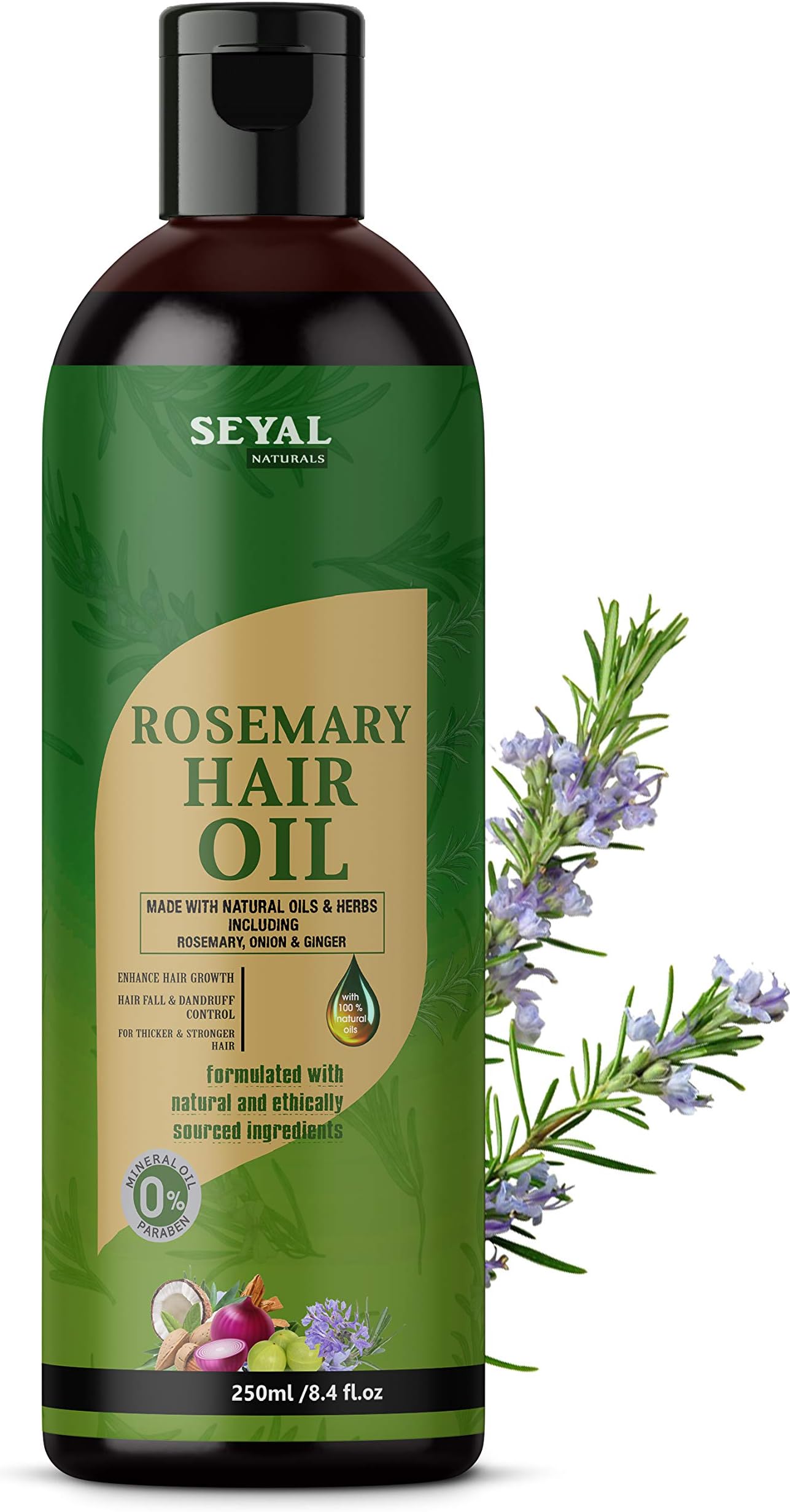 Seyal Rosemary Hair Oil For Hair Fall Control & Hair Growth | with Blackseed Oil, Castor oil, Hibiscus Flowers etc - 250ml