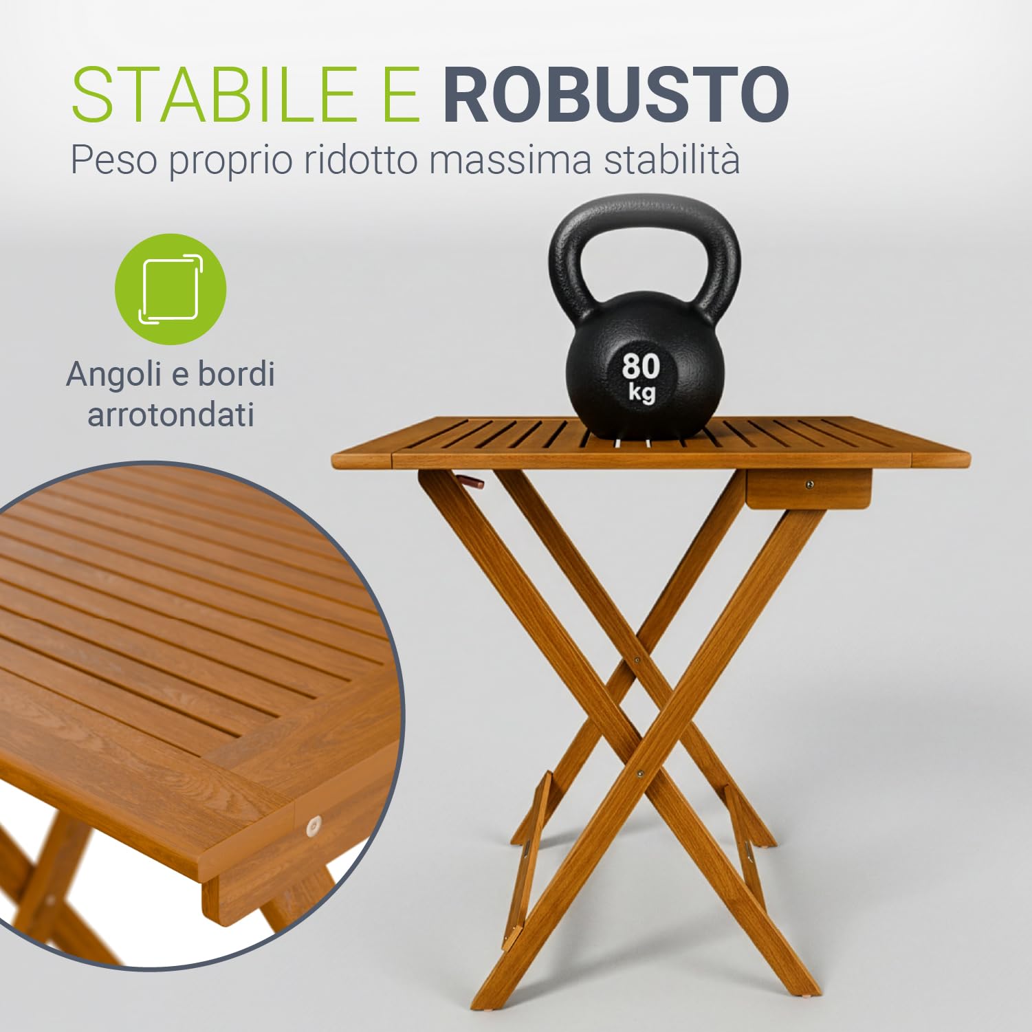 Juskys Tavolo laterale Zadar XL acacia mobile compatto richiudibile esterni 76x60x60 cm