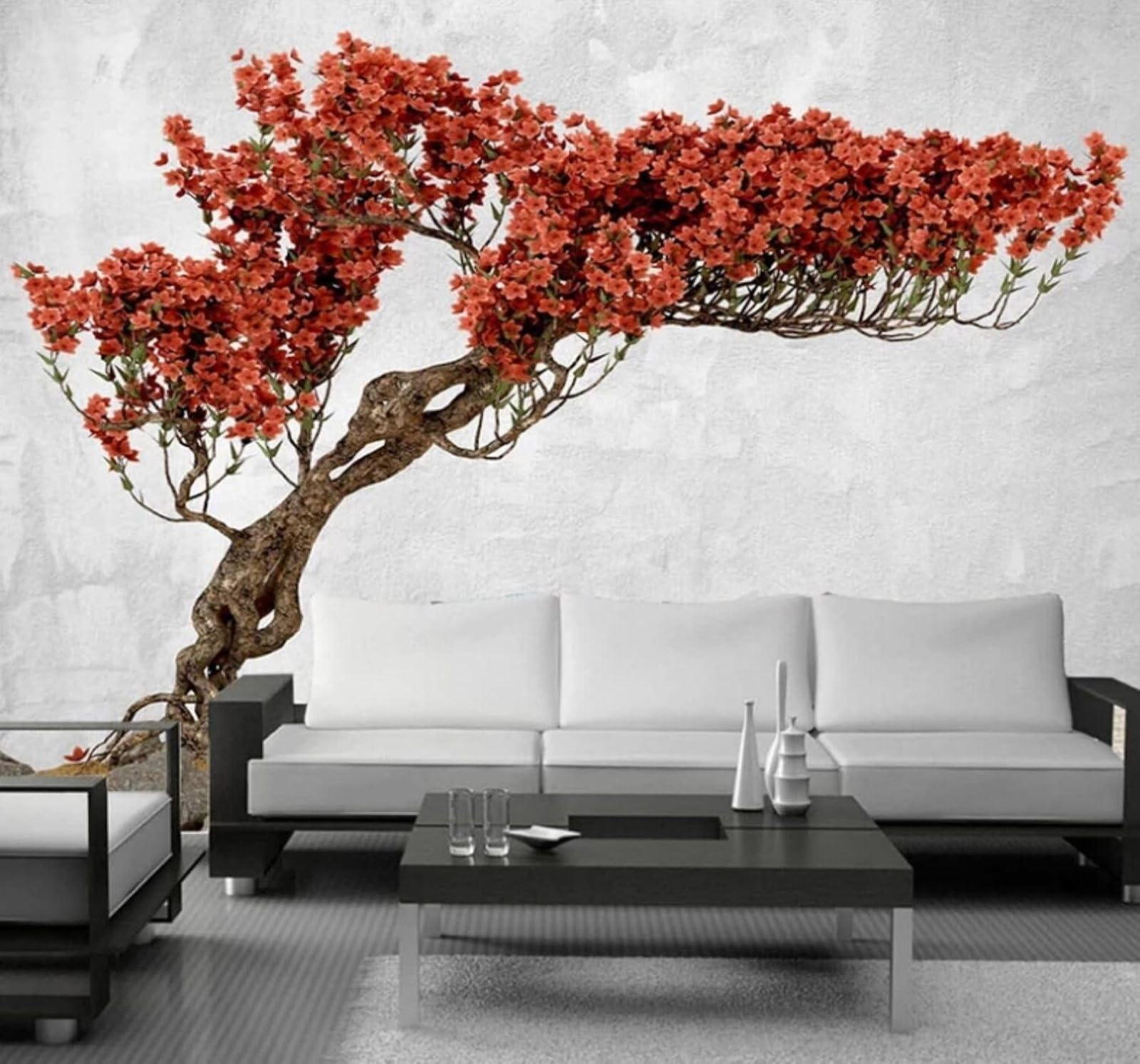 Minimalist Three Dimensional Trees Flowers Art 3D Wallpaper Easy Install Feature Office Living Room Sofa Bedroom TV Background Wall Decoration-250cm×170cm