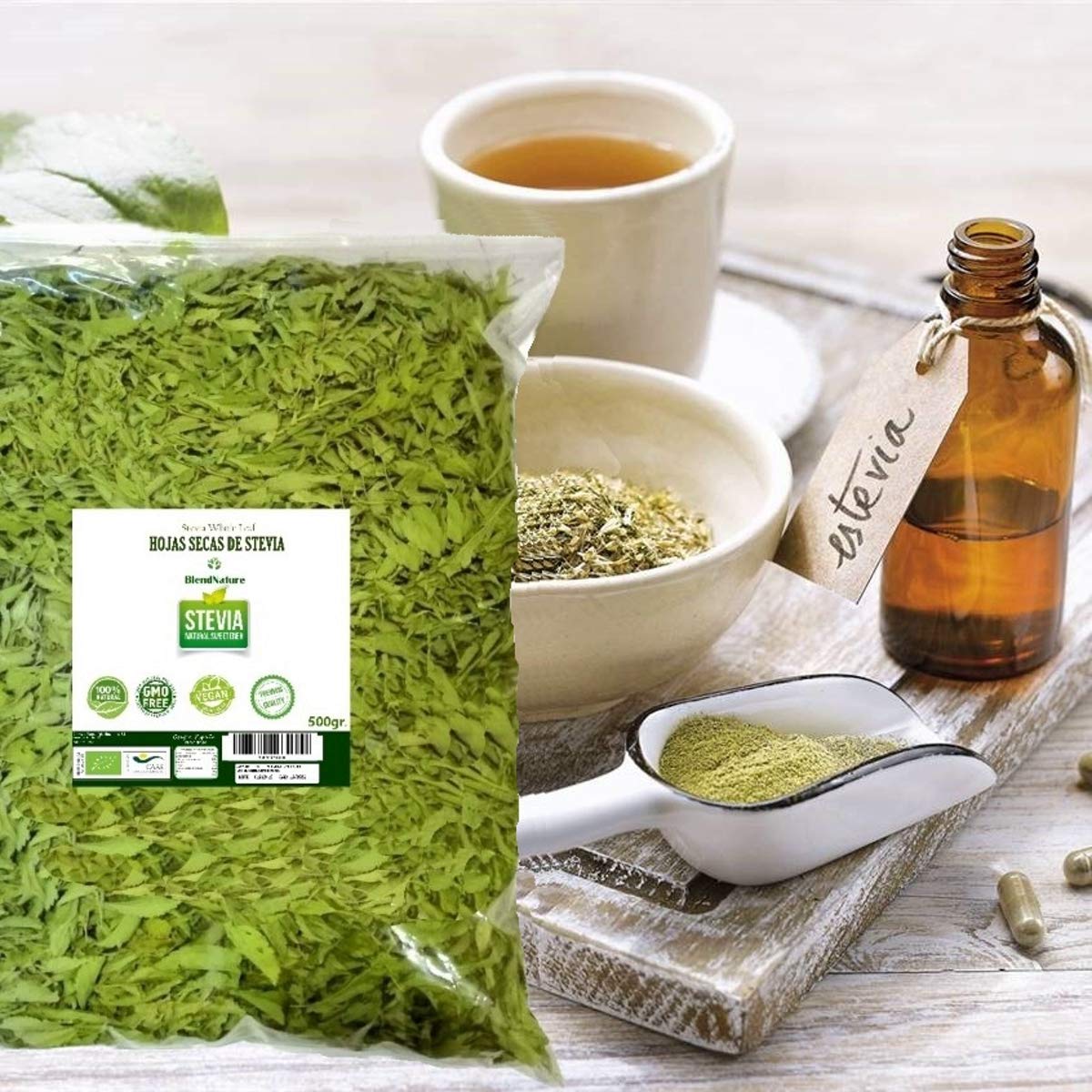 Feuilles de Stévia 100% Naturelles Pures - ECO Biologique Sélectionné Qualité Premium 500 G – Végétarien