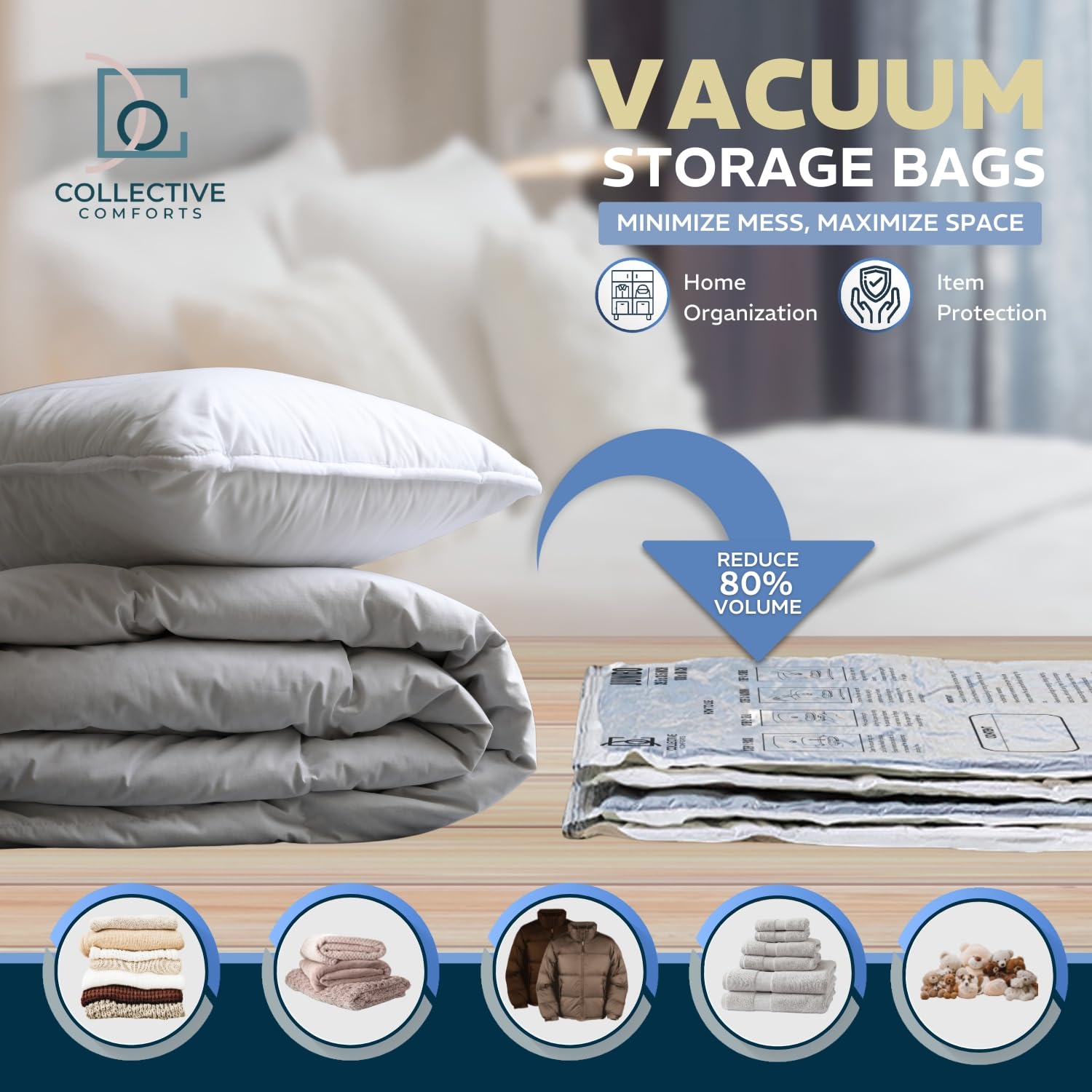 Space Vacuum Storage Bags Jumbo y XXL - Bolsas de sellado al vacío para ropa, viajes, ropa de cama, mantas, edredones y almacenamiento de juguetes | Bolsas grandes al vacío para