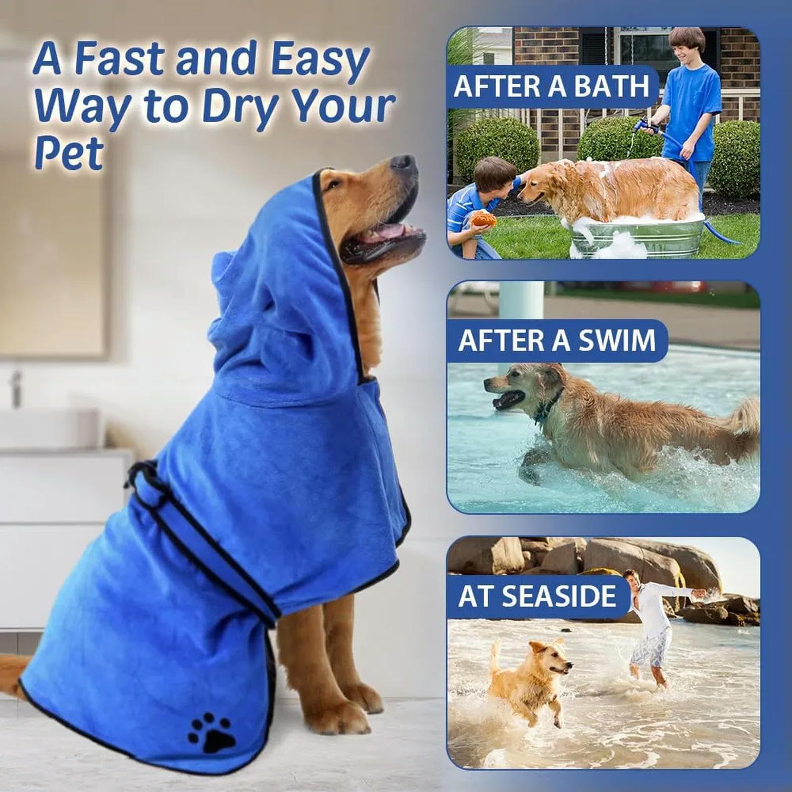 Manteau de séchage pour Chien, Serviette absorbante en Microfibre 400 g/m² avec Taille réglable, Accessoires pour Chiens, séchage après Le Bain
