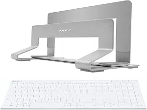 Macally Ultra Slim Wired Computer Keyboard and Vertical Laptop Stand, Declutter Your Desk, Declutter Your Mind