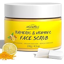 Vitamin C and Turmeric Face Scrub Cream Organics Microdermabrasion Facial Scrub Exfoliating Clears Blackheads Improve Dark Spot Acne with Strawberry Extract Exfoliator 130g/4.5oz