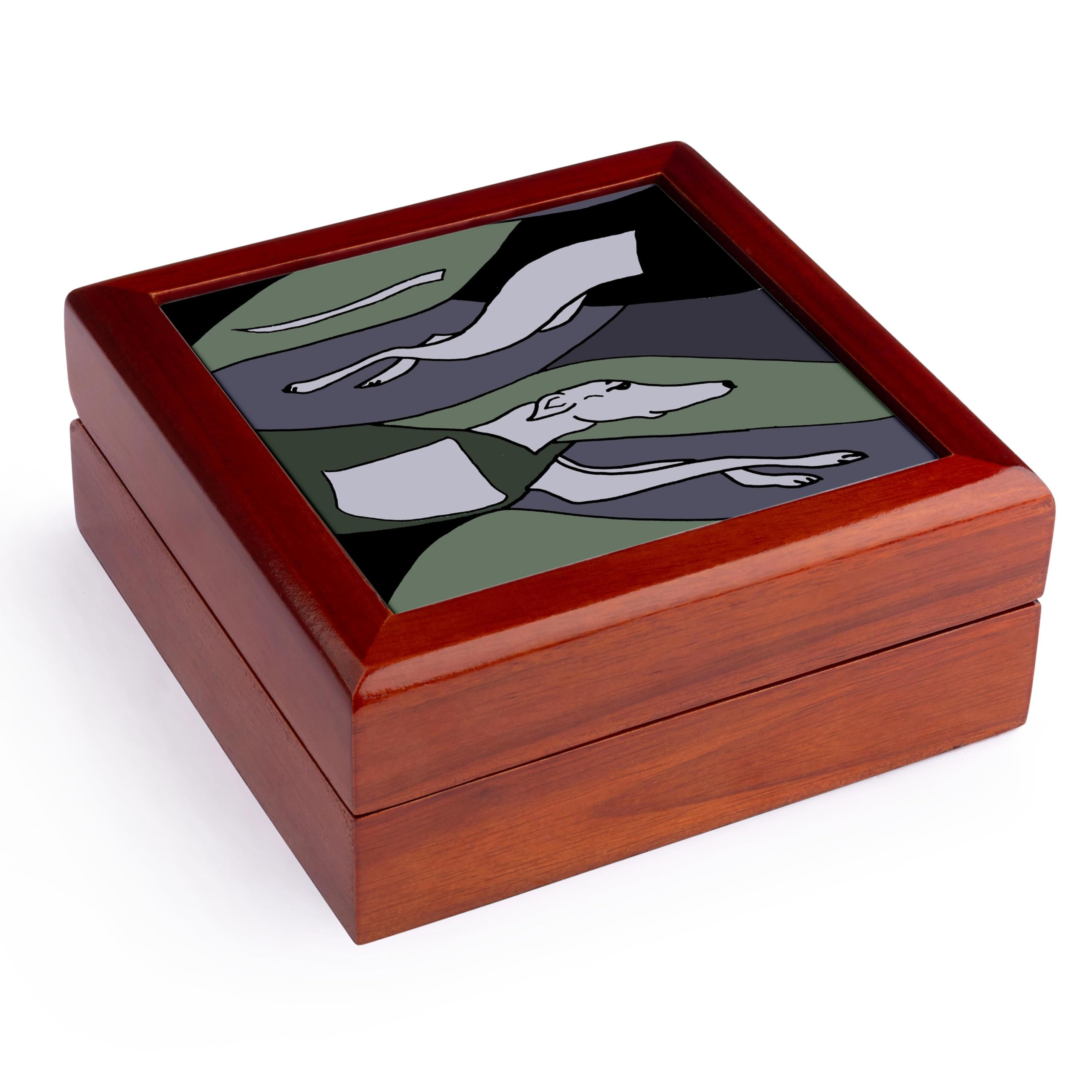 3dRoseFun Green and Blue and Racing Greyhound Dog Abstract Art, Jewelry Box jb-216344-1