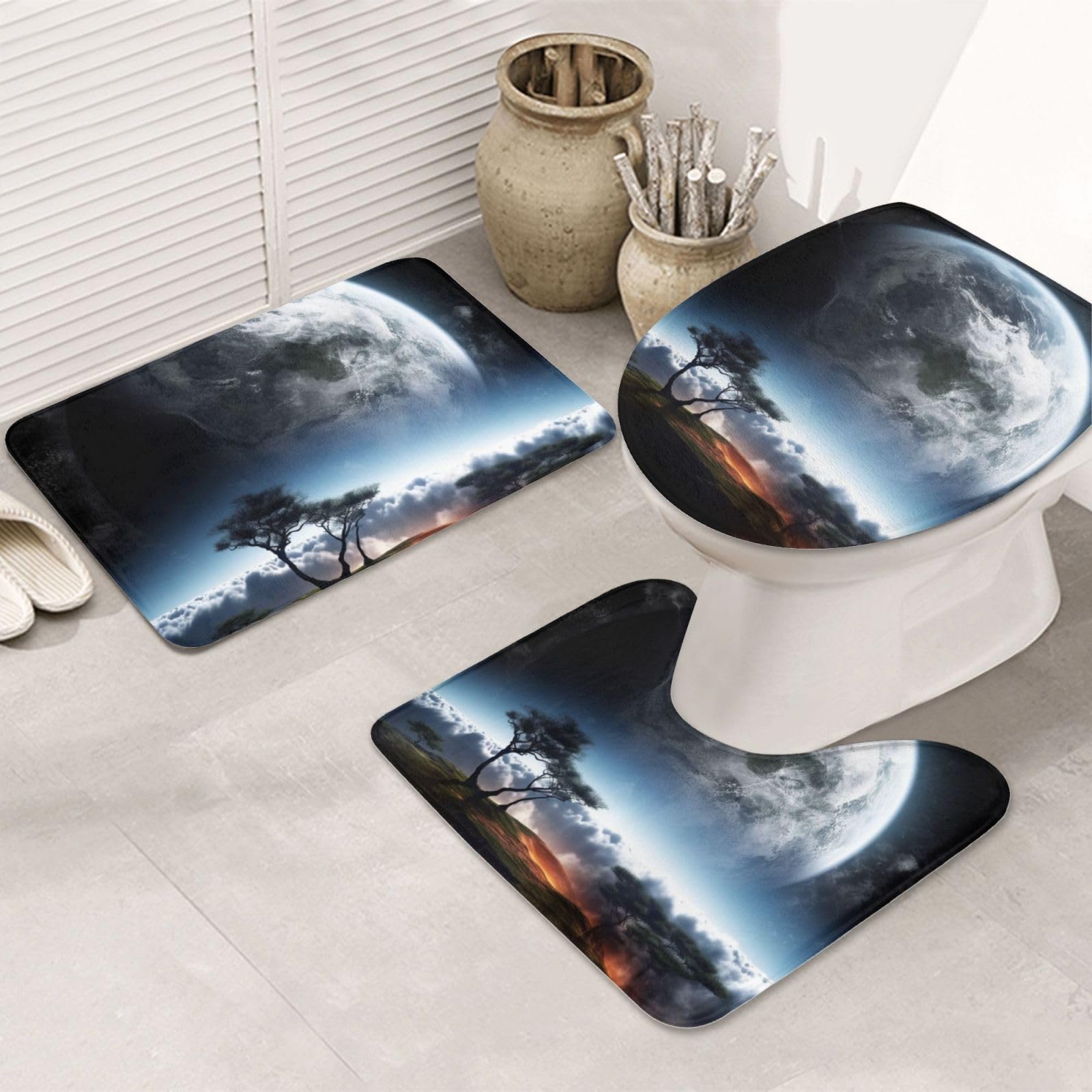 Tapis de salle de bain en forme de U Planet View pour une sortie de douche sécurisée et douce