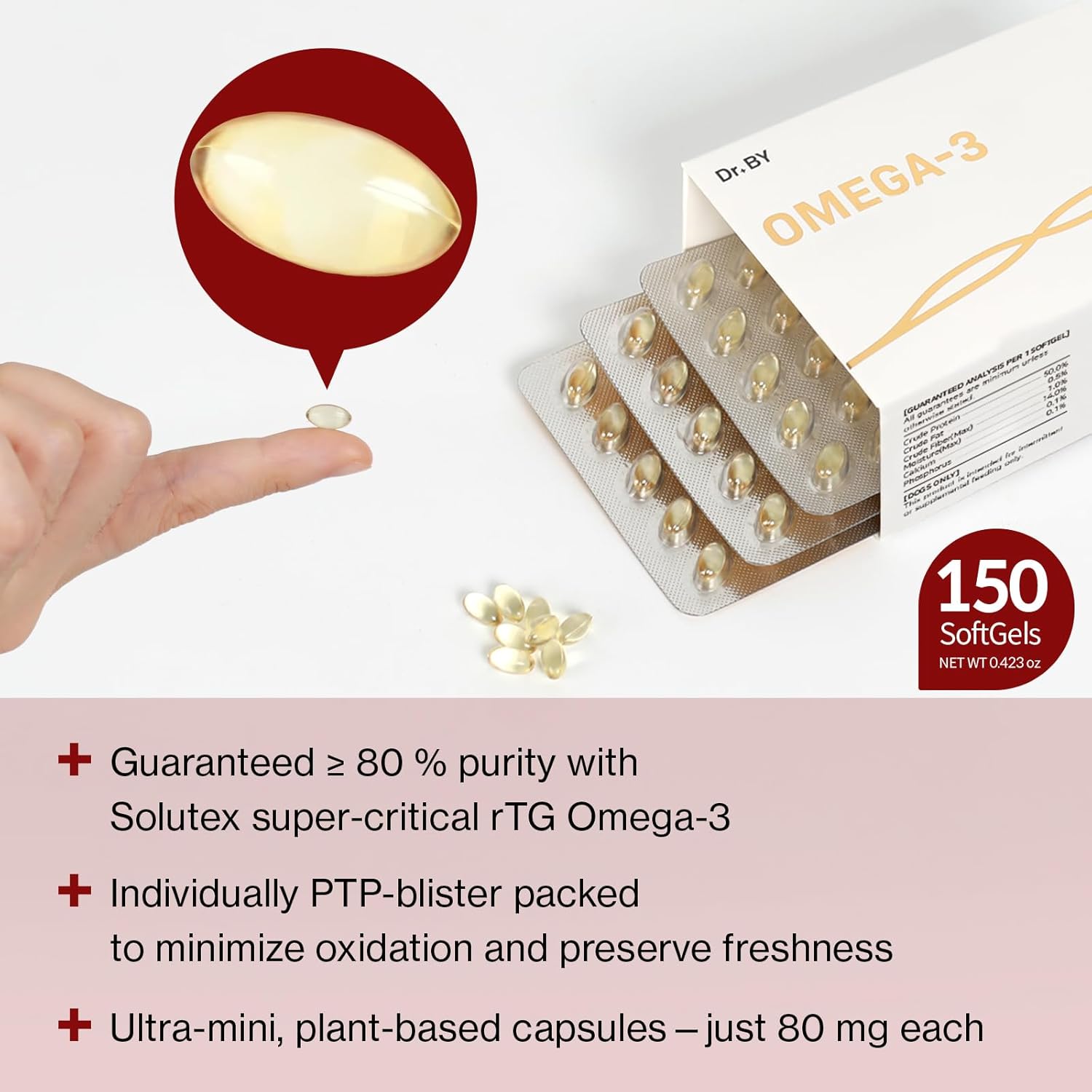 Doctor By Omega-3 Supplement for Dogs Easy to Swallow Small Size Soft Gel 150 Capsules for Dogs - High-Purity rTG Fish Oil, Individually Packed 150 Softgels - Supports Skin&Coat, Heart & Joint Health