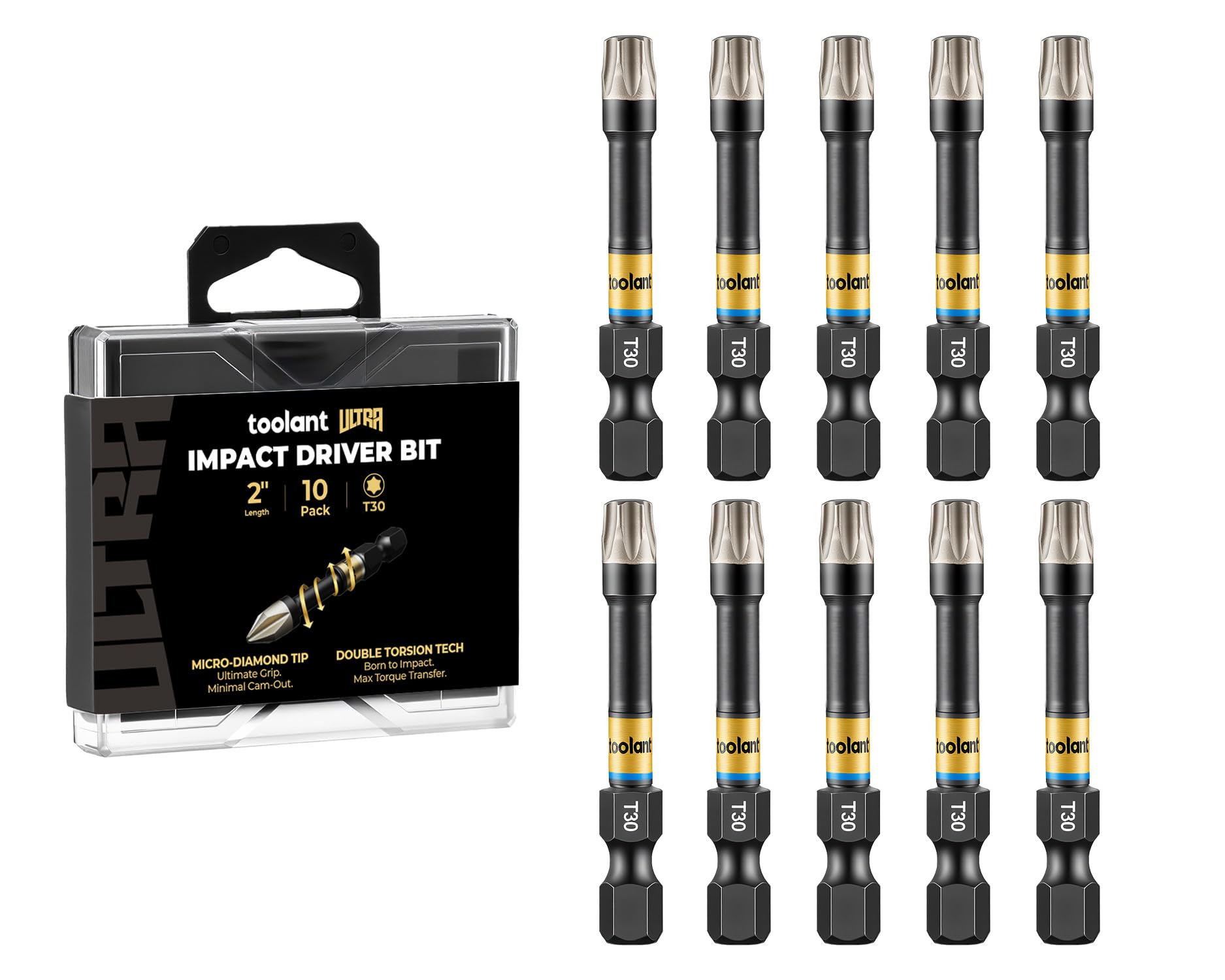 toolant T30 2" Impact Torx Bits, 1/4" Hex, S2 Steel, 10-Piece Set