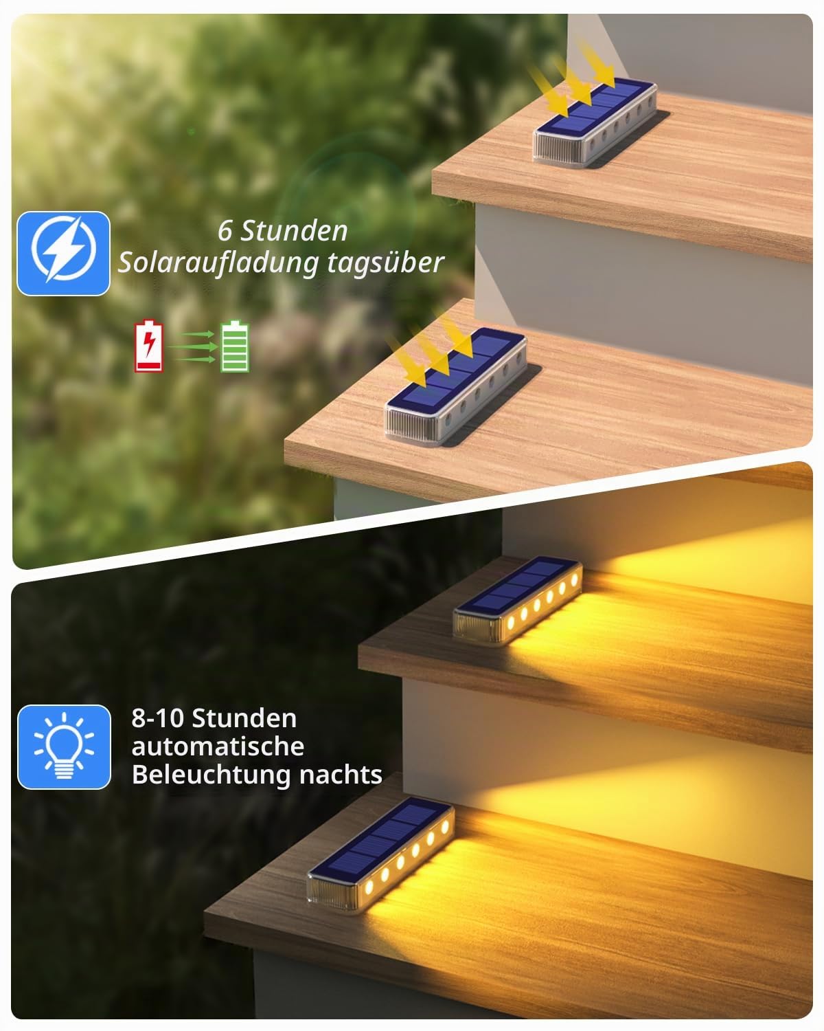 DetarZinLED Solar Bodenleuchten Aussen, 4 Stück IP68 Wasserdicht Warmweiß LED Treppenbeleuchtung