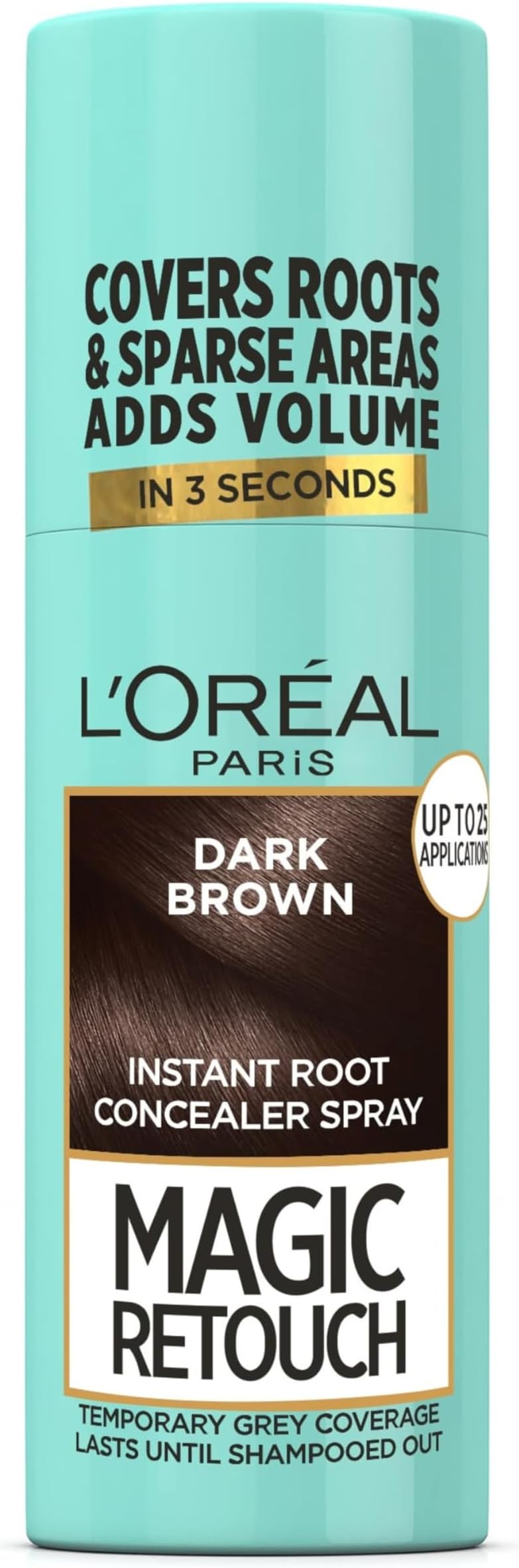 L'Oréal Paris Dark Brown Magic Retouch Hair Colour Root Concealer Spray (75ml), Hair Dye, Instant 100% Grey Coverage & Flawless Blend, Quick & Easy Application