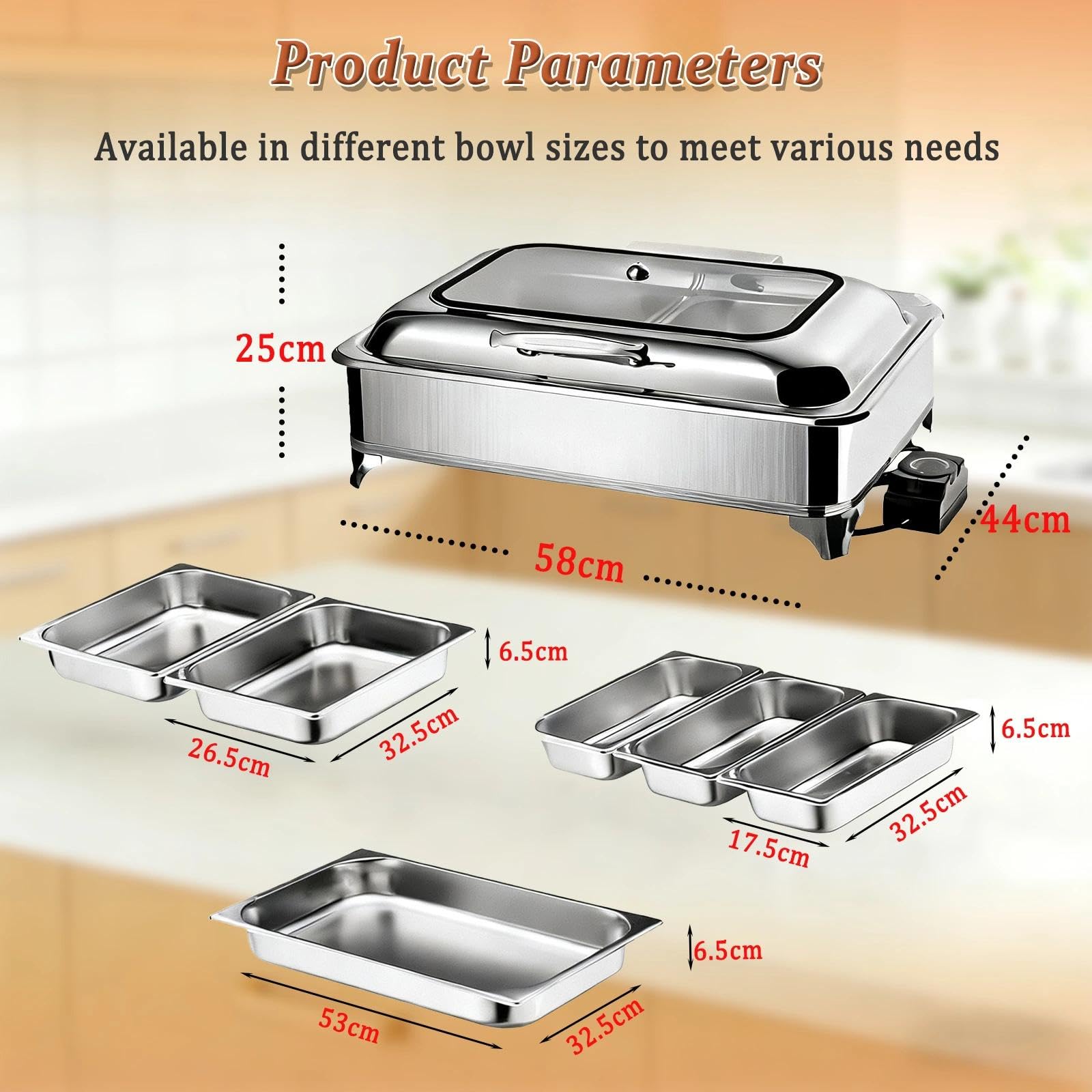 Chafing Dish Buffet Elettrico, 9L Contenitore Scalda Cibo Professionale con Coperchio in Vetro Trasparente, Scaldavivande Buffet Elettrico per Buffet, Feste e Banchetti(FYLL Pan)
