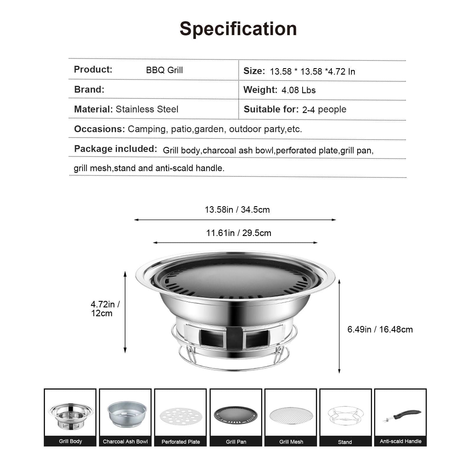 Griglia for barbecue coreana a carbone, piccola griglia a carbone 13,7 pollici griglia portatile griglia for barbecue in acciaio inossidabile griglia kbbq da tavolo campeggio interno all'aperto