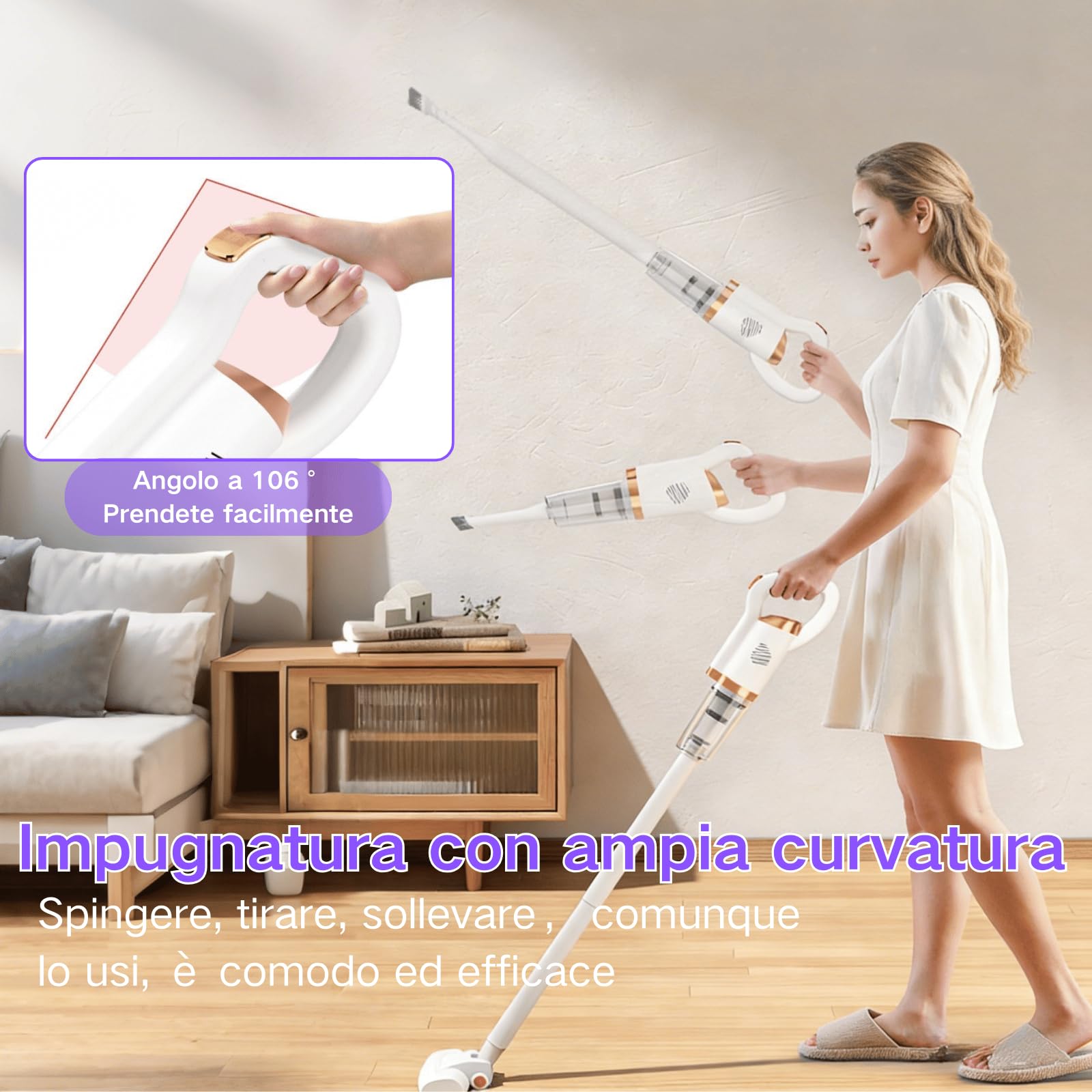 Scopa Elettrica Senza Fili, Aspirabriciole Senza Fili Potente, Aspirapolvere Leggero Per Aspirare Polvere, Spazzatura, Capelli, Ecc.（Bianco）