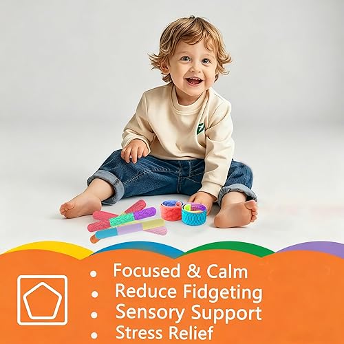 Miniatura 4 de 6 piezas de juguetes para ansiedad, pulseras de palmada, juguetes sensoriales para niños con autismo, artículos de silicona texturizada para aliviar
