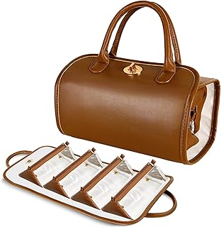 Frgyee Cosmetic Bag, Portable Detachable Make Up Bag, Brown, fashion