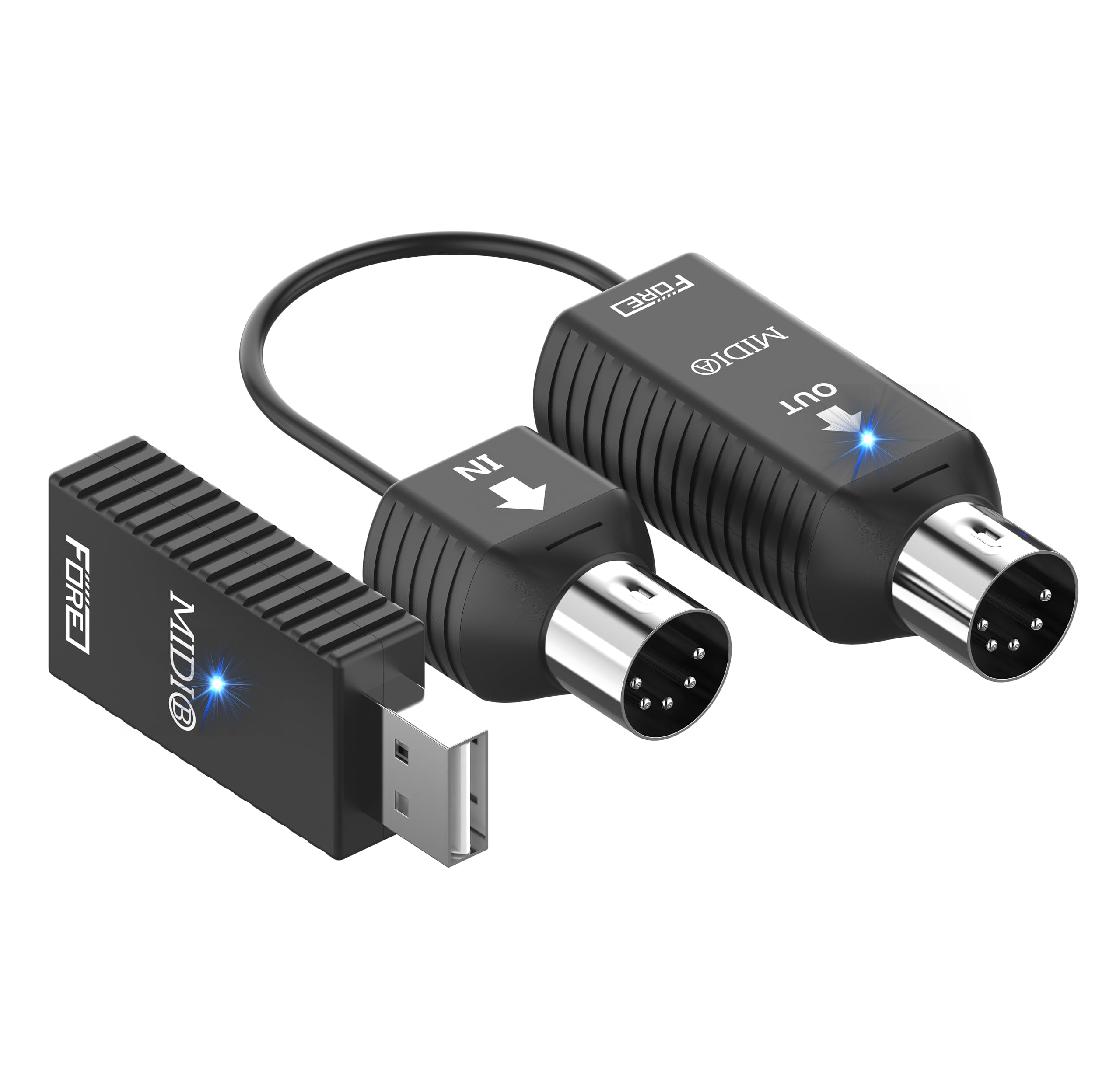 FORE K1 Wireless Bluetooth USB MIDI Interface, MIDI IN/OUT & USB Receiver, Ultra Low Latency, Work with MIDI Keyboard & Any MIDI 5-Pin Din Device Compatible with iOS, Android, Windows/mac OS 1-Pack