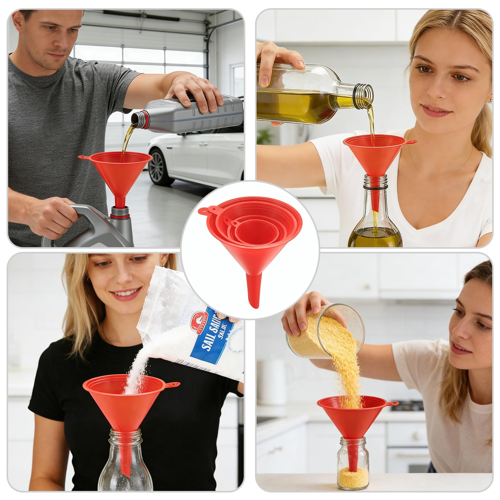 4 Embudos para Rellenar Botellas, Embudo Cocina BPA-Free, Embudos Pequeño para Líquidos, Salsas, Embudo en Diversos Tamaños Ideal para Enlatado, Cocina, Cambio de Aceite de Coche