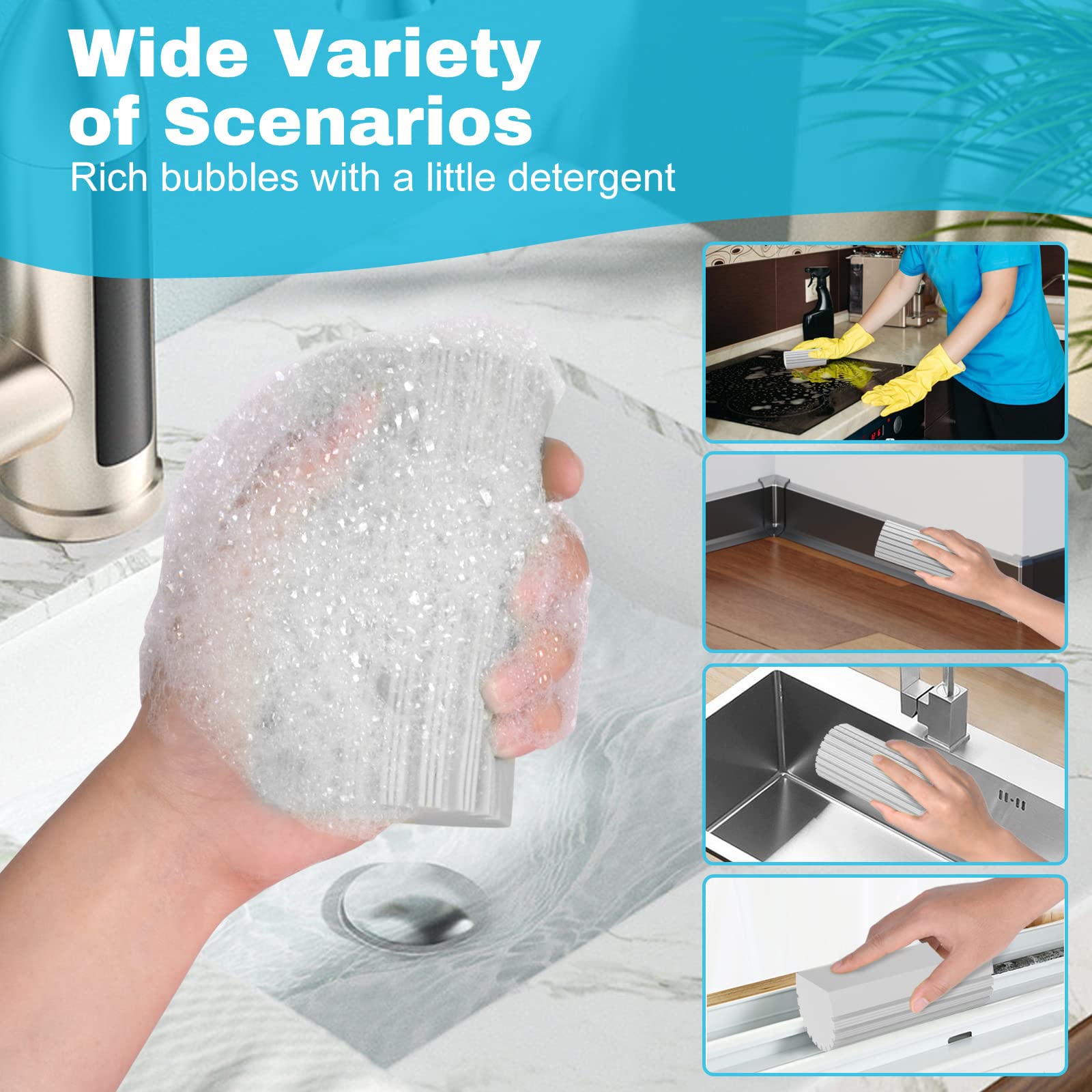 4 esponjas de limpieza versátiles y prácticas, con fuerte absorción de agua, reutilizables y duraderas, ideales para persianas, cristales, espejos y mucho más (gris)