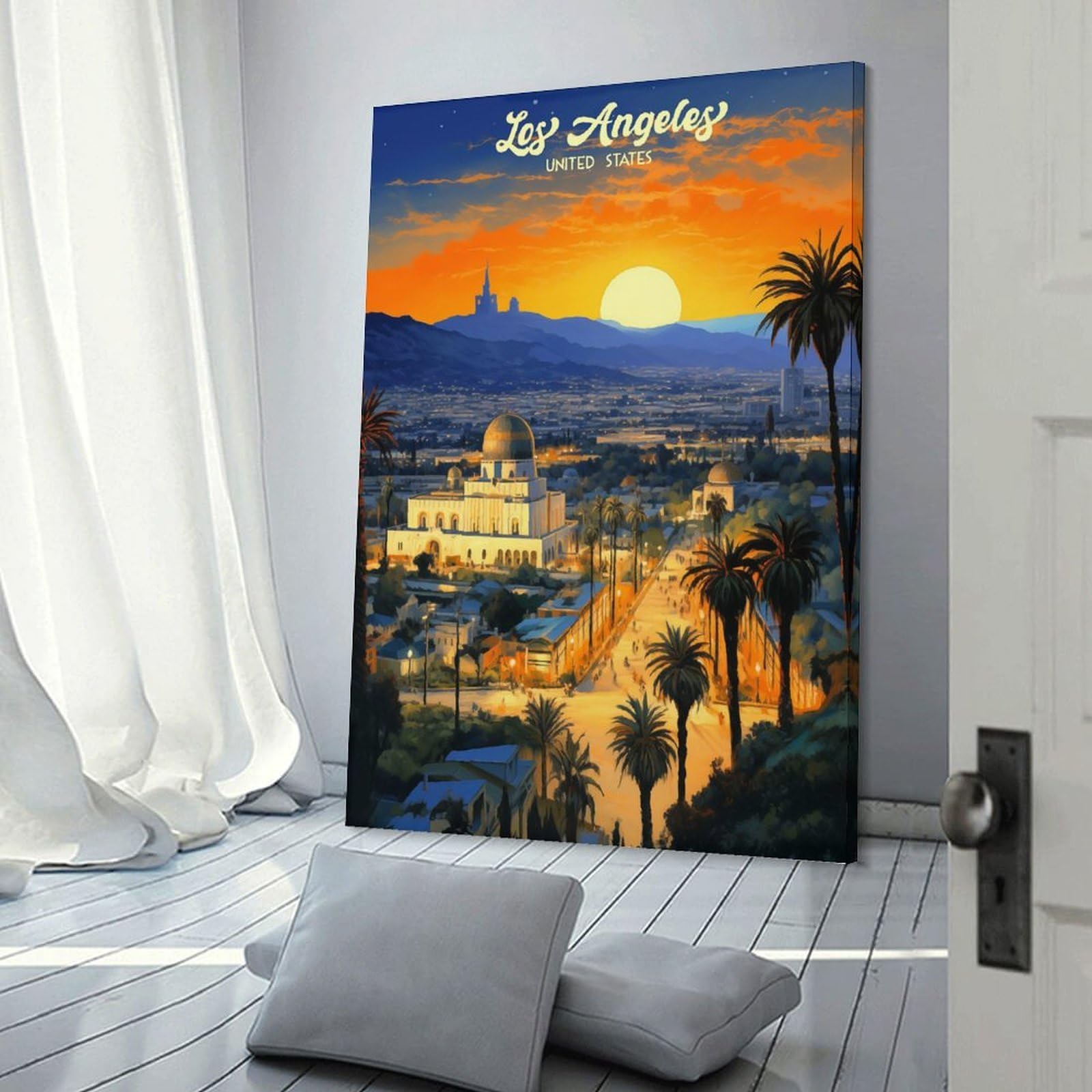 Junmoney Los Angeles Sunset Cityscape Art Wall Art Print, 24x36inch(60x90cm), for Study, Office Or Focused Interiors, Home Office Artwork with Decorative Appeal