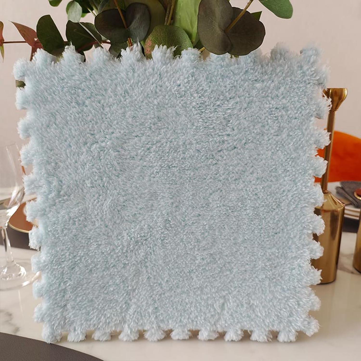 24pcs Soft Plush Interlocking Foam Floor Mats 12″x12″x1cm – Light Blue – Ideal for Living Room, Gym, Playroom & Home Exercise, Non-Slip, Comfortable & Durable
