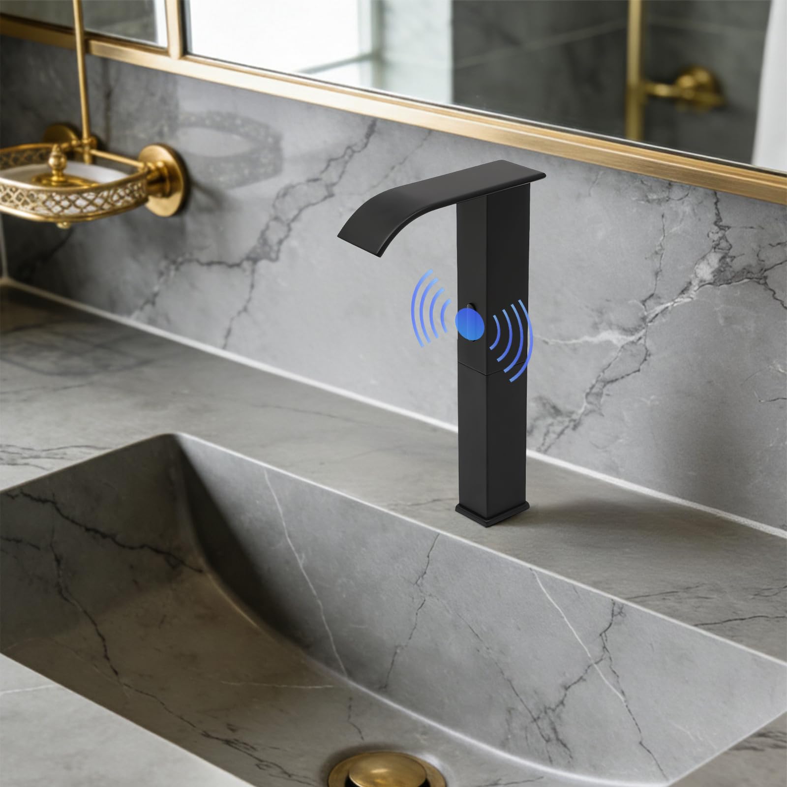 Grifo con sensor automático, grifo de baño sin contacto con válvula de control de temperatura, acero inoxidable negro grifo mezclador monomando para baño, mezclador higiénico para cocina, restaurante