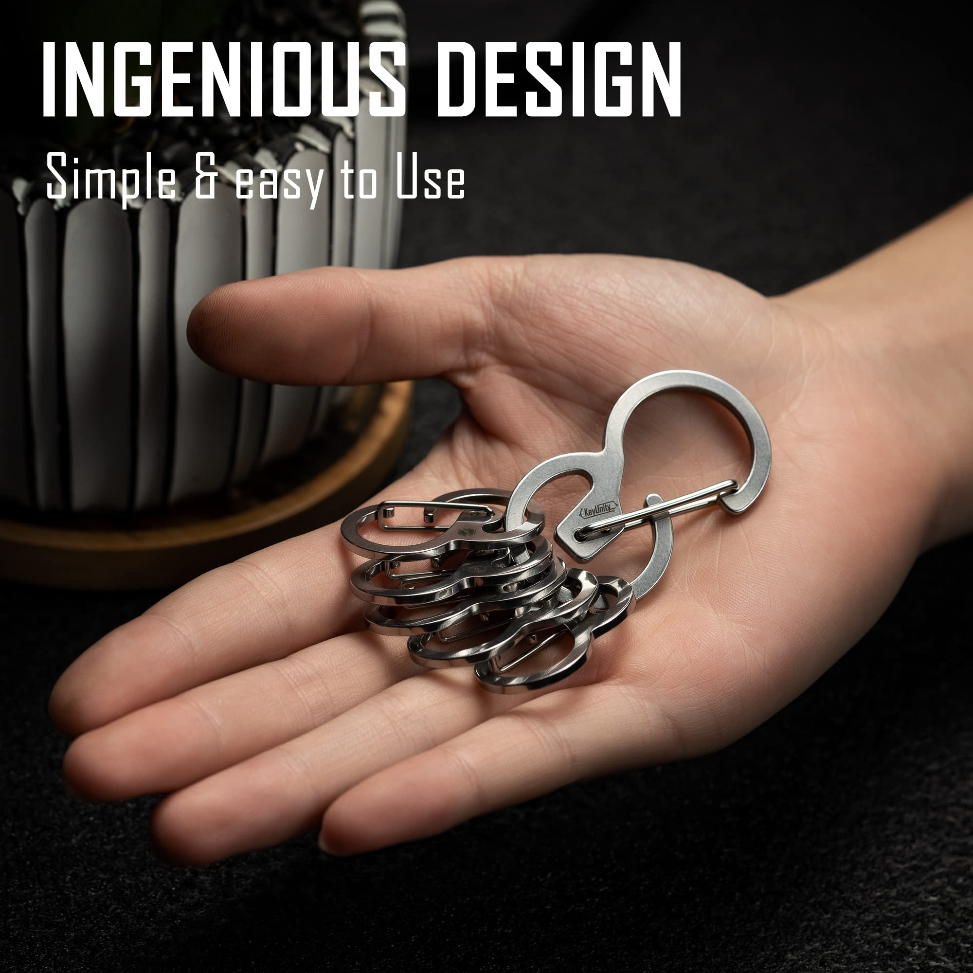 KeyUnity KS in acciaio inossidabile, clip a moschettone a sgancio rapido per chiavi, torcia, coltello pieghevole e fischietti