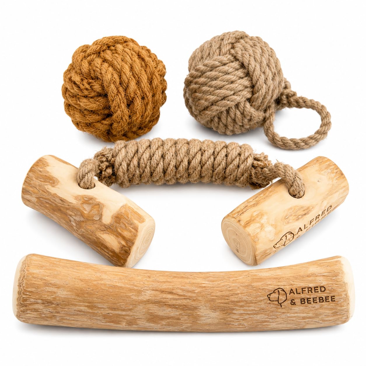 Alfred & Beebee Kau- und Zahnspielzeug für Hunde, natürliches Kaffeeholz, 4 Stück, L-XL | Kaffeeholz Kau- & Spielzeug 4er Pack 100 % natürlich, ungiftig und umweltfreundlich, für große und XL-Hunde bis 34 kg
